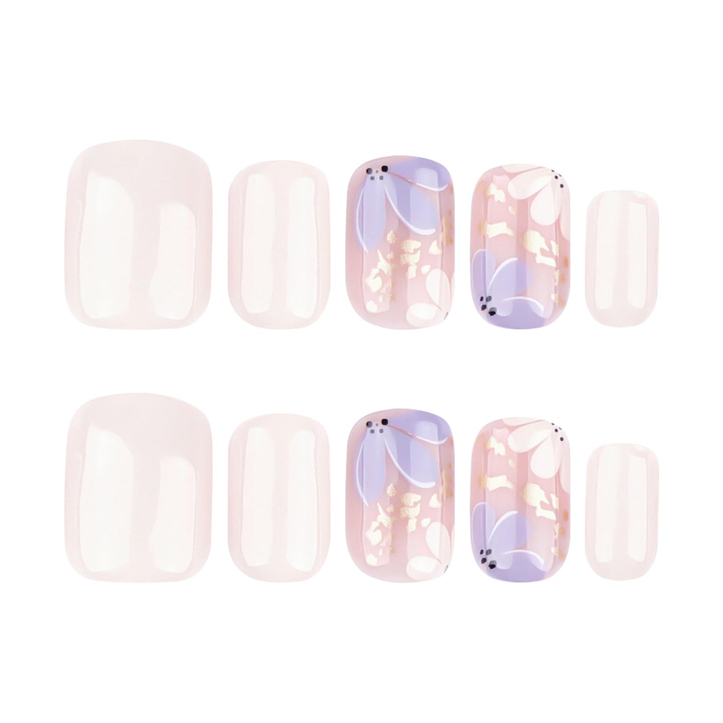 Orzolatent Nude Floral Press-On Nails – Gold Foil Accents, Elegant Design, Lightweight & Easy DIY, 12 Sizes 24Pcs