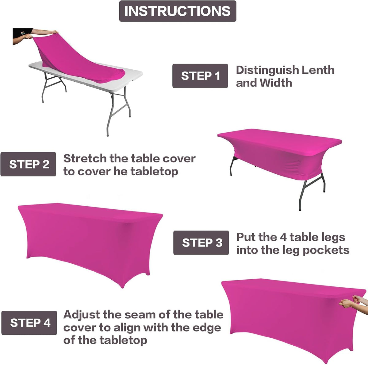 IVAPUPU 8FT Table Cloth for Rectangular Fitted Events Stretch Fuchsia Table Covers Washable Cover Spandex Tablecloth Protector for Party, Wedding, Cocktail, Banquet, Festival