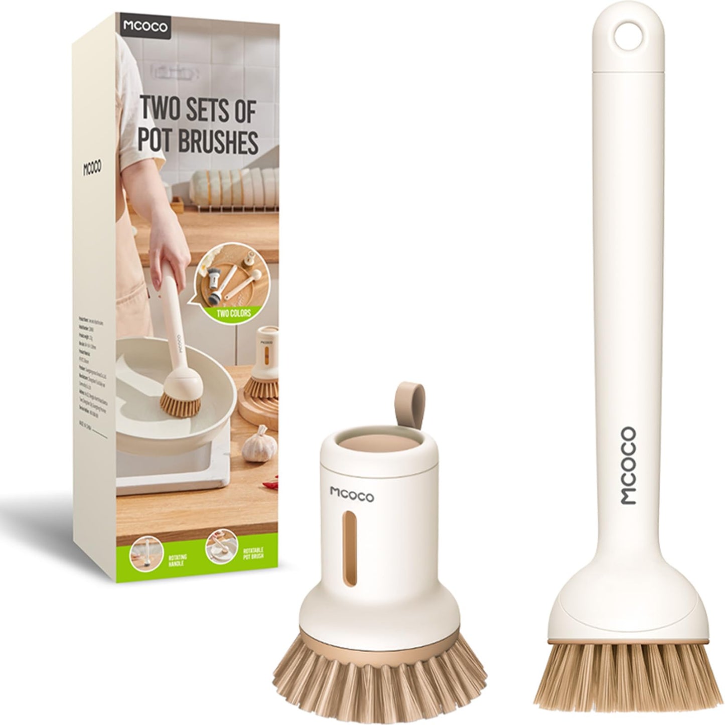 MCOCO Dish Brush Set with Soap Dispensing Palm Brush Dish Scrub Brush with Soap Dispenser Palm Dish Brush Kitchen Cleaning Brush with Ergonomic Long Handle for Cleaning Sink, Pot, Pan, Stove, Yellow