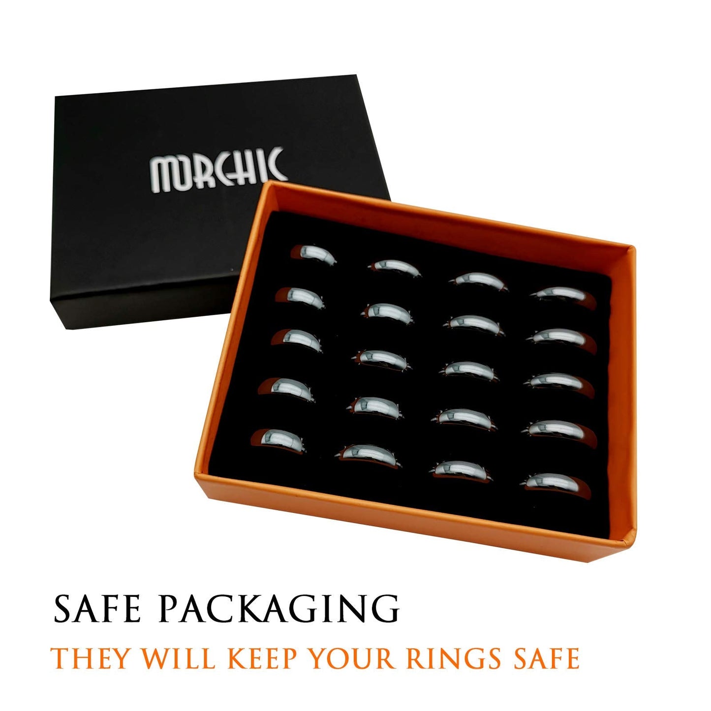 Morchic 20Pcs Pack Hematite Stone Rings for Women & Men, Unisex Plain Band Set (6mm Width) - Mixed Sizes 6-12, Chakra Balancing, Polished Gemstone, Gift Ready