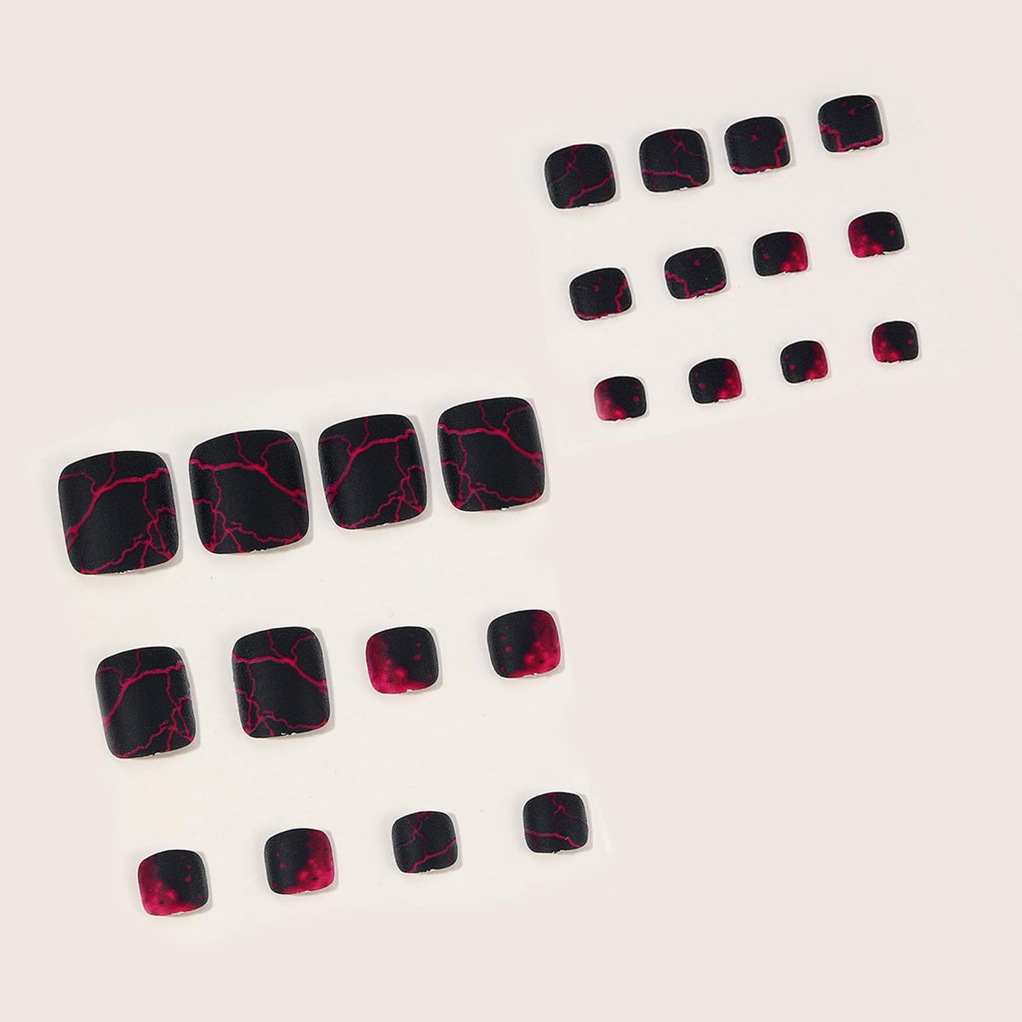 IMRAIN Press on Toe Nails Short Square Fake Toenails Full Cover Black Matte Acrylic False Toe Nails with Red Lightning Designs Glue on Toenails Y2K Toe Nail Supplies 24Pcs