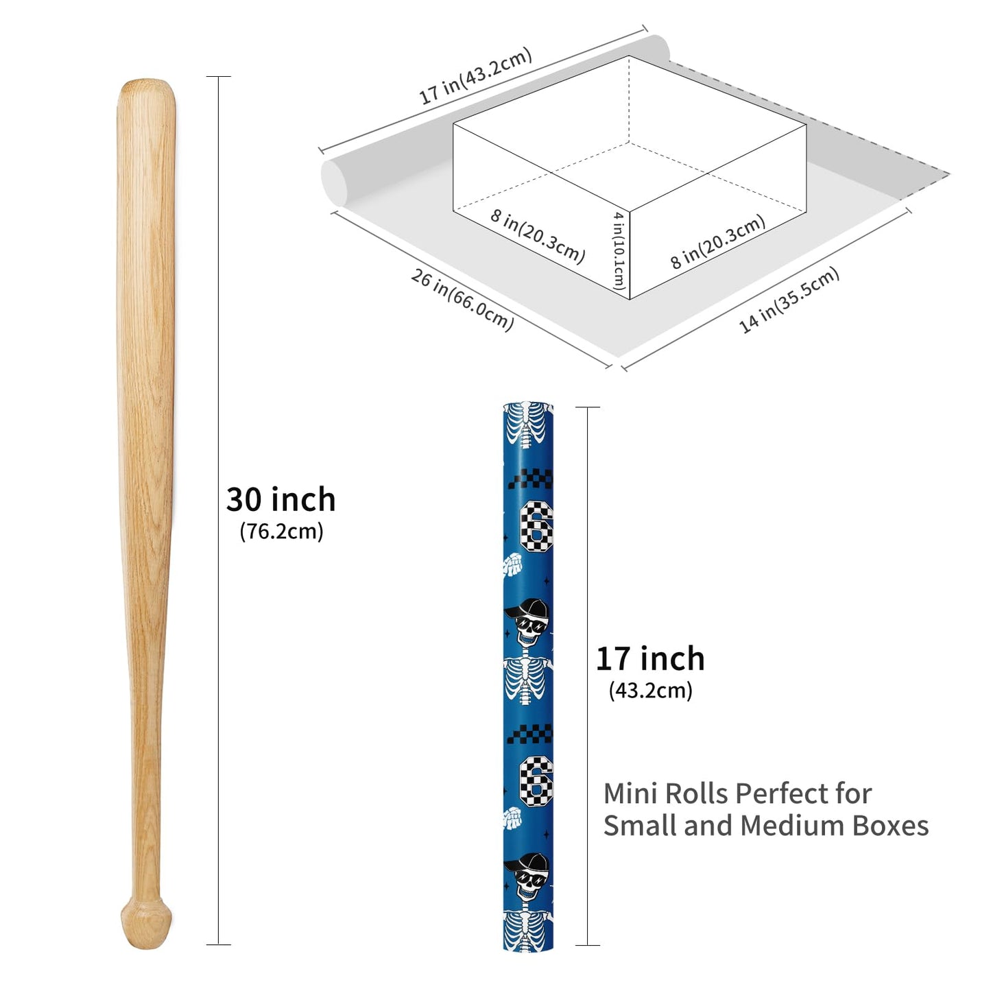 RUSPEPA 67 Skeleton Wrapping Paper Roll, Mini Roll, Blue Cool Street Style 67 Meme Design with Skeleton, Checkered & Lightning, Funny Gift Wrap for Kids, Boys, Teens, Birthday, 17 Inches x 16.4 Feet