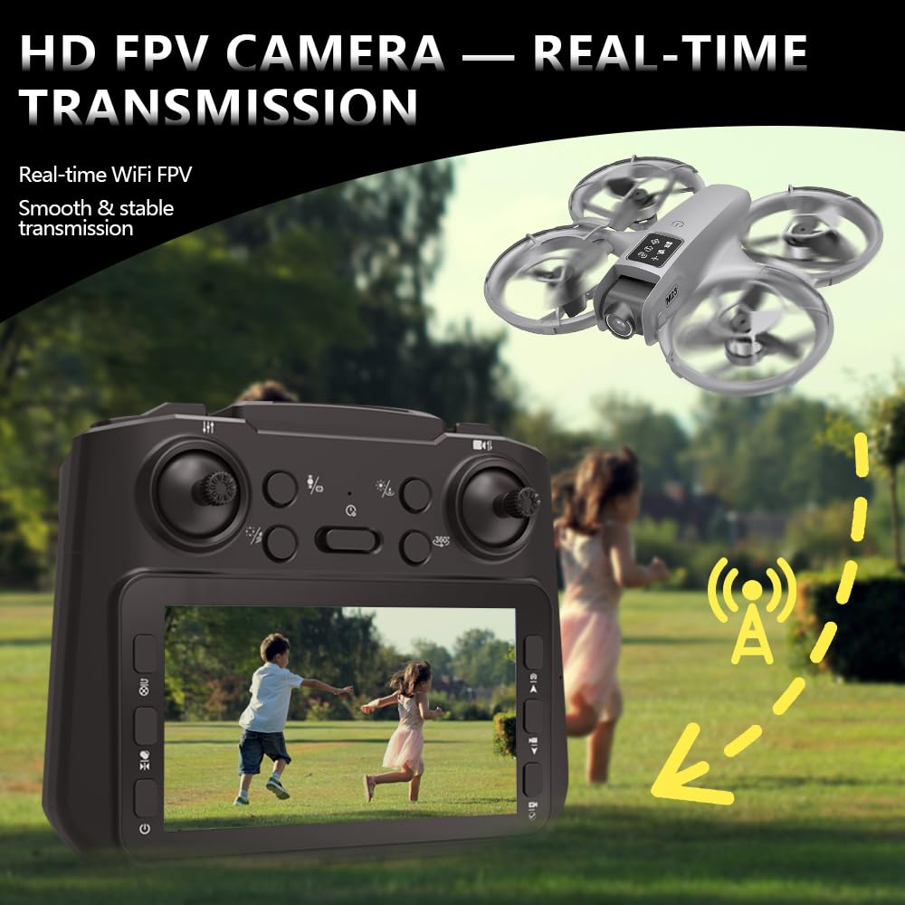 CloudWings Drone with camera for kids and Remote – Beginner RC Drone for Kids with Brushless Motor, Optical Flow Hover, One-Key Takeoff, FPV Video(Grey-Batteries*2)