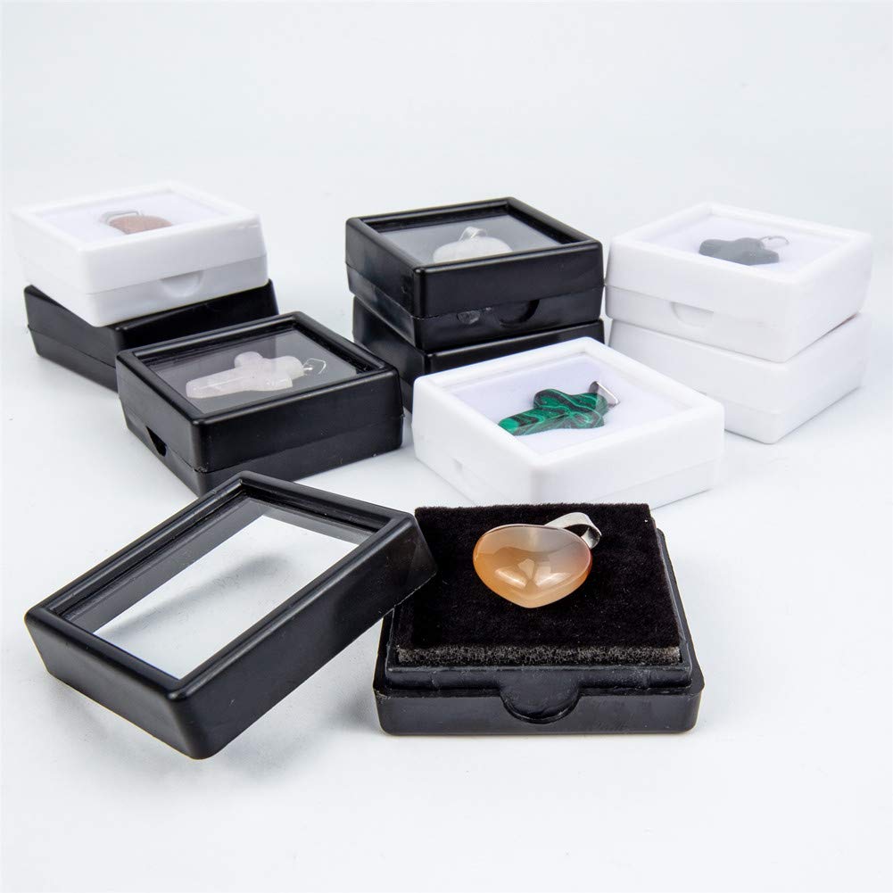BENECREAT 24 Pack Black Gemstone Display Box Jewelry Box Container with Clear Top Lids 1.57x0.6 for Festival Treat, Gems, Coins, Diamond, Gift Packing