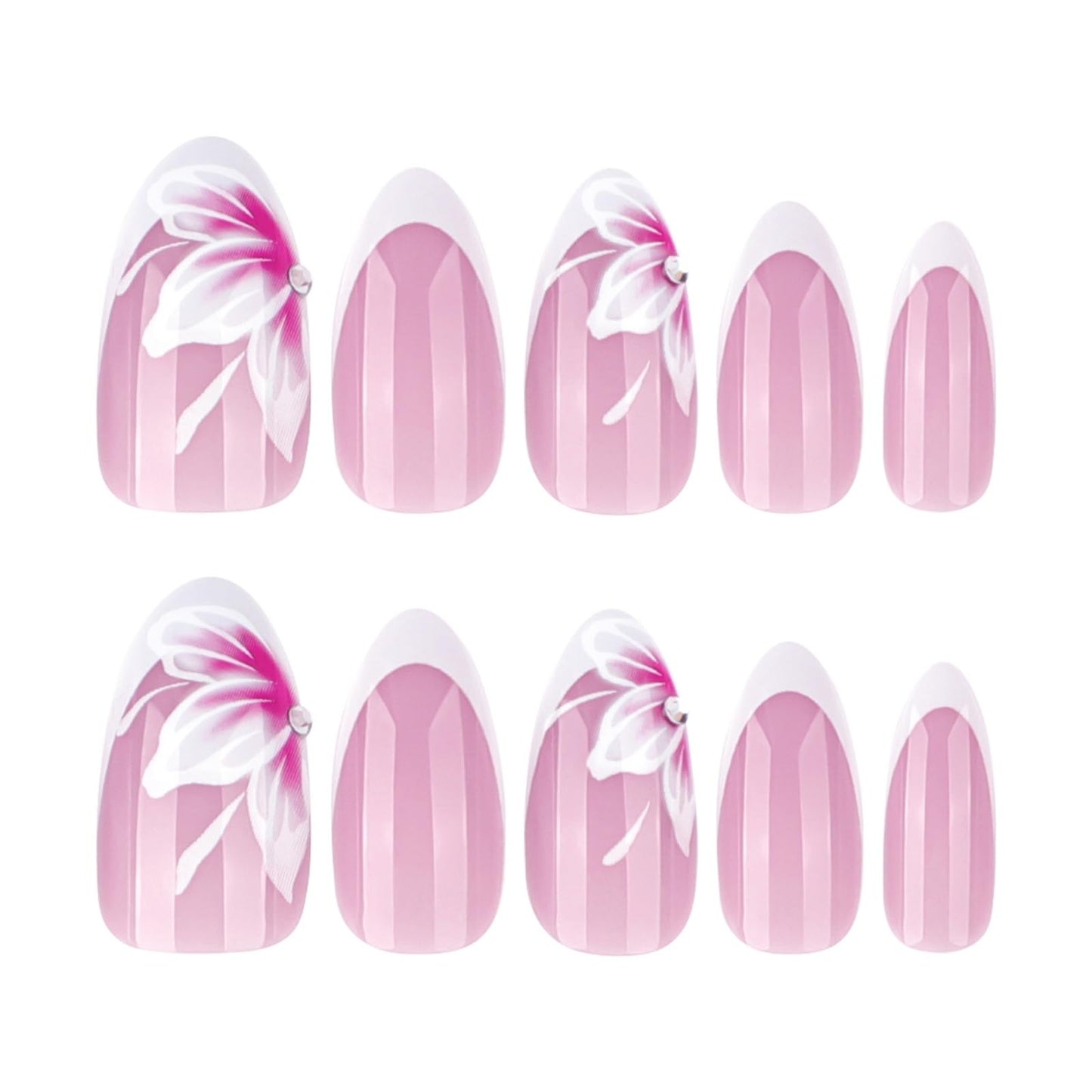 Almond Press on Nails Short Fake Nails French Tip False Nails Cute Artificial Nails with Pink Floral Designs Stick on Nails for Women 24pcs