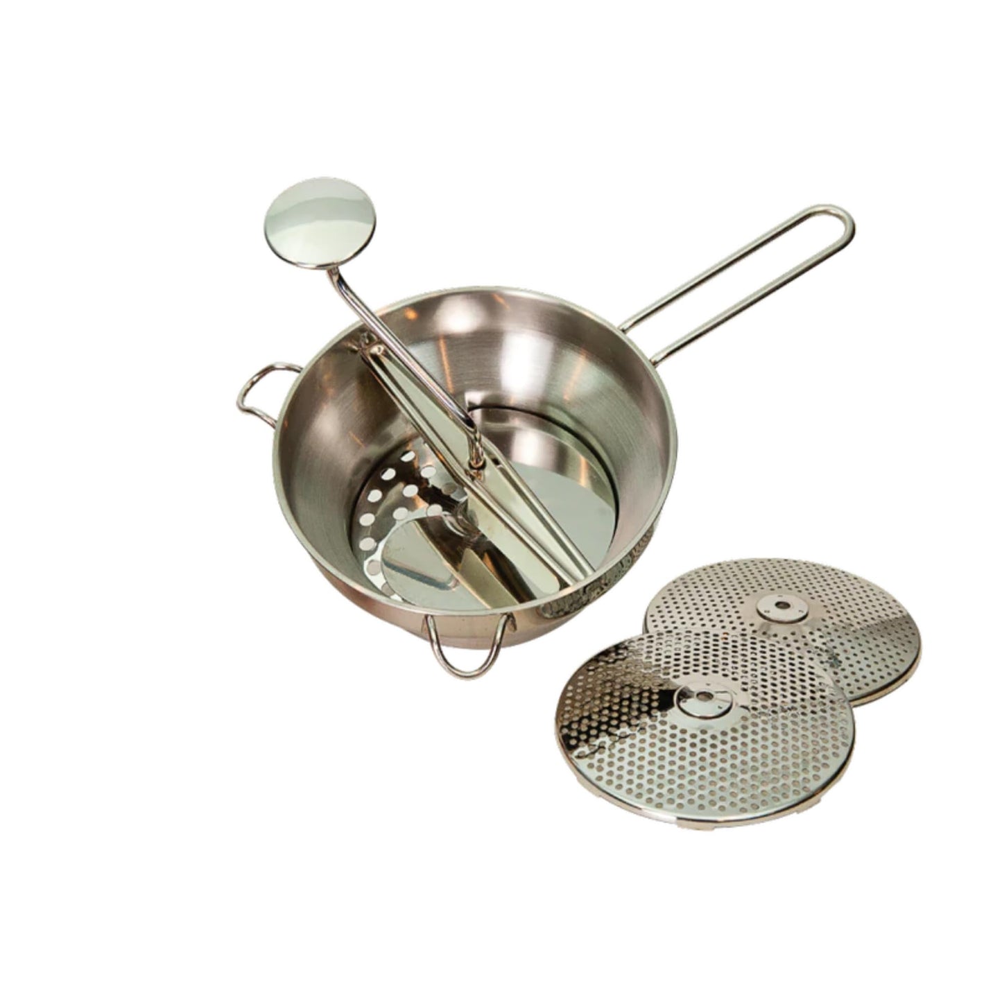 Granite Ware Stainless Steel Deluxe Food Mill - 2-Quart, Durable and Rust-Resistant - Hand Crank with 3 Interchangeable Discs for Purees, Sauces, Soups, Baby Food, Dishwasher Safe