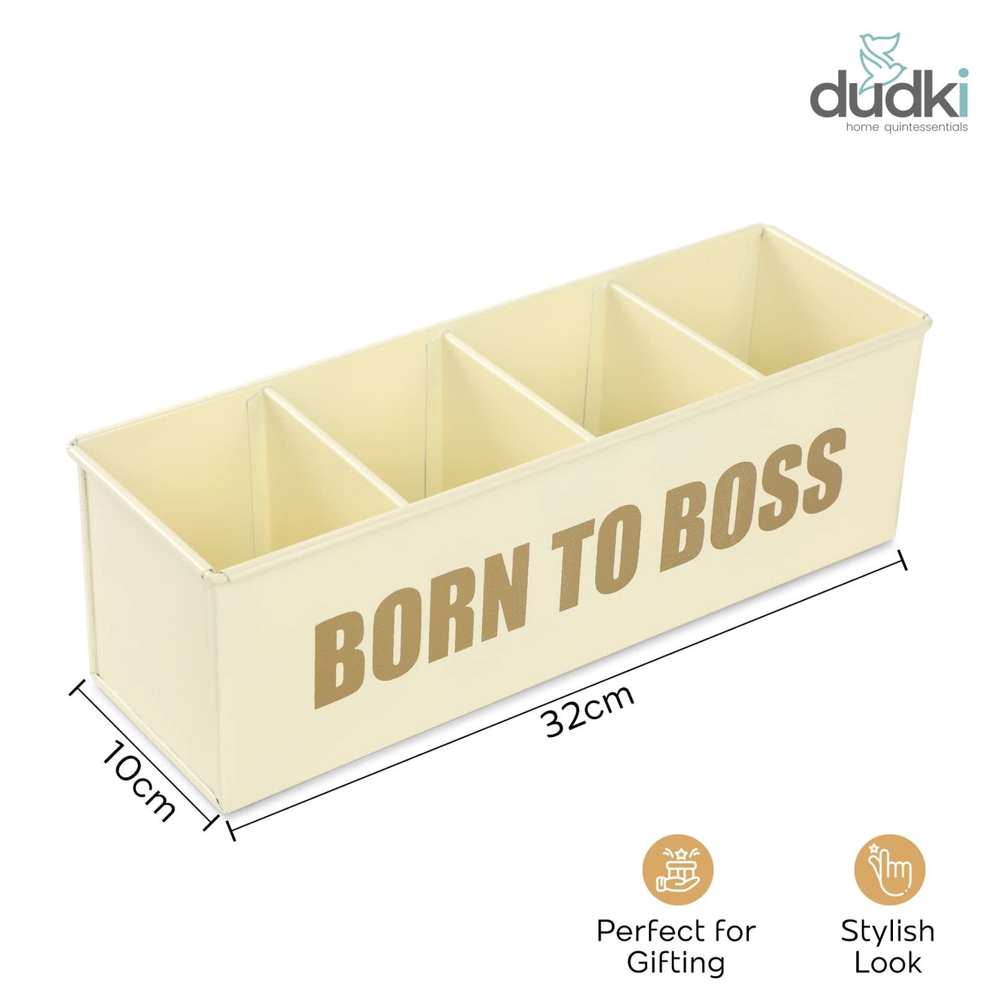 DUDKI Home Present Desk Organiser 4 compartments Decorative Pen Pencil holder/Vanity Kit/Travel Box/Makeup Box/Cosmetic Box/Storage Box/knife Holder/Spoon Holder-Gift Office Desk Décor
