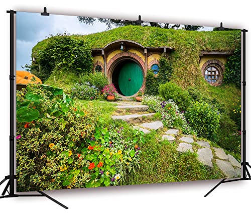 7X5FT Fantasy Rural Green Cabin Backdrop Birthday Party Banner Background Baby Shower Photography Seamless Vinyl Photo Studio Prop PGT546A - size: 7'X5'