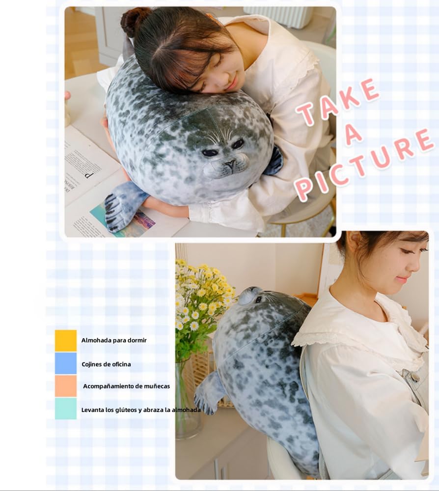 19.6Inch Chubby Blob Seal Pillow CuteSeal Plush with 4 Baby Seal Plushies in Her Tummy Soft Stuffed Cotton Plush Animal Toy Gift for Kids