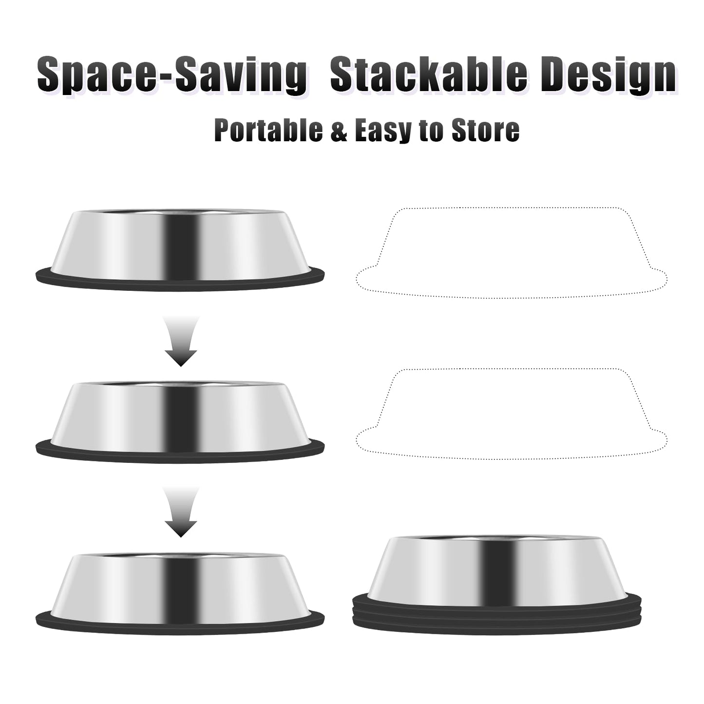 3Pcs Stainless Steel Dog Bowls Set - Non-Slip Food and Water Bowl 13 Oz - Dishwasher-Safe, Rust Resistant Metal Pet Bowls for Small/Medium/Large Sized Pets