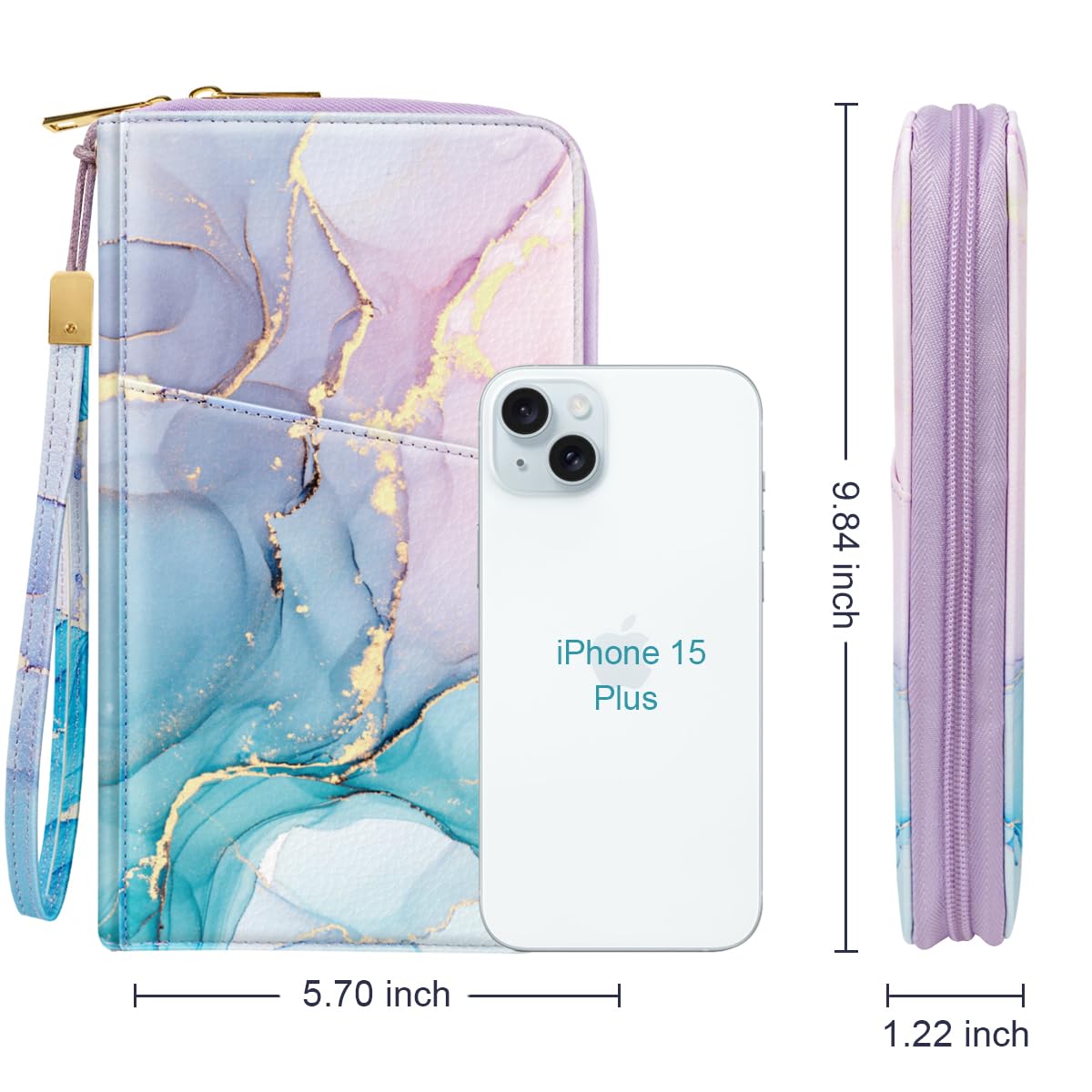 Simikol Family Passport Holder Wallet RFID Blocking Document Organizer PU Leather Mulit-purpose Travel Wallet Credit Cards Case for Women Men, Gradient Marble