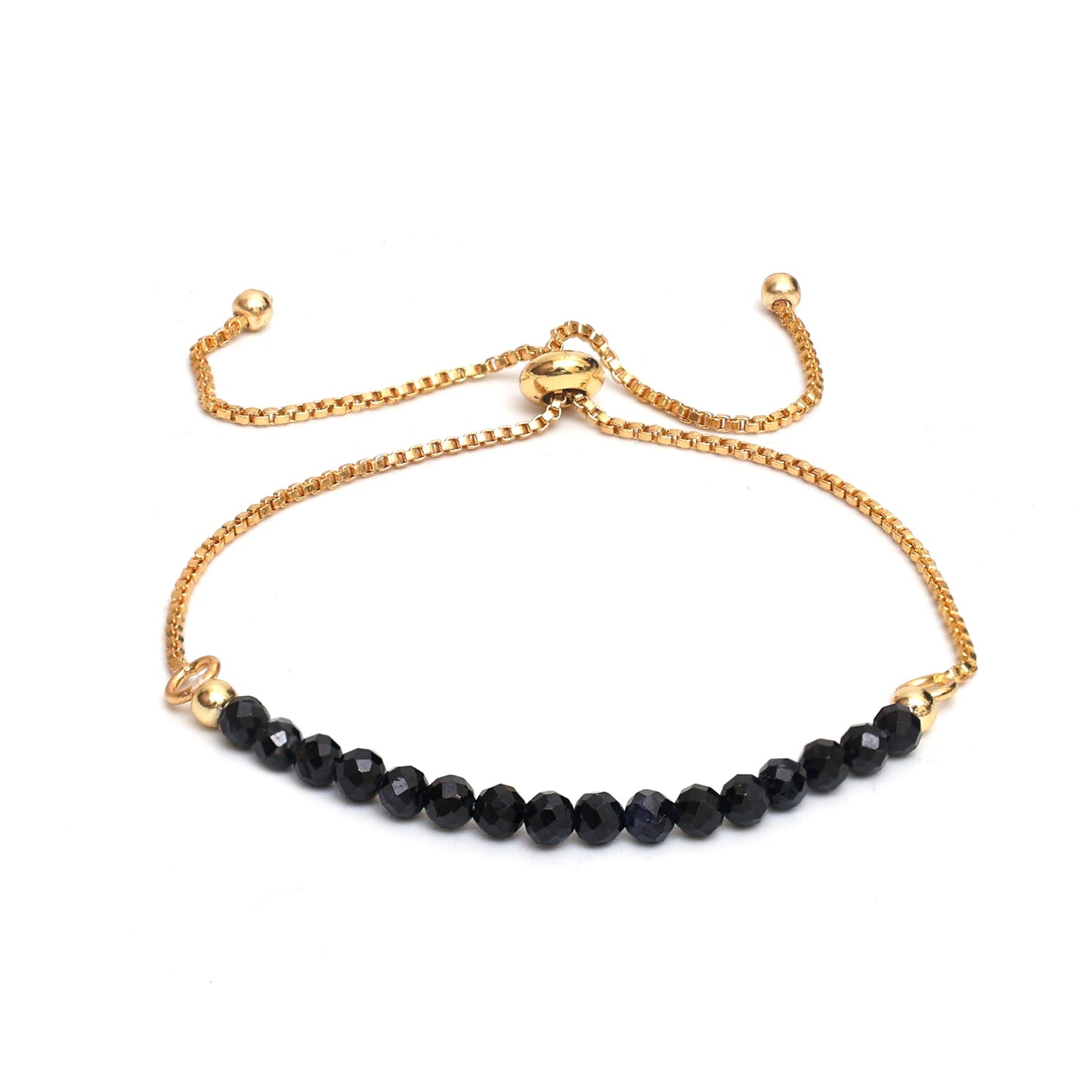 Gempires Midnight Blue Sapphire Beaded Bracelet, Birthstone Bracelet, September Birthstone, Bolo Beads Bracelet, Gift for Her, 14k Gold Plated Chain (6-9inch Adjustable Length)