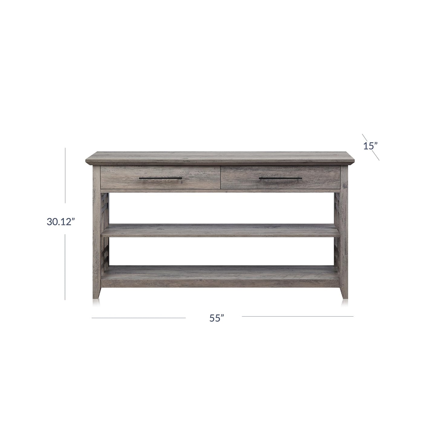 BELLEZE 3 Tier Console Table with Two Storage Shelves & Drawers, Wood Accent Sofa Table for Entryway Living Room Hallway - 55 Inch - Norrell (Gray Wash)