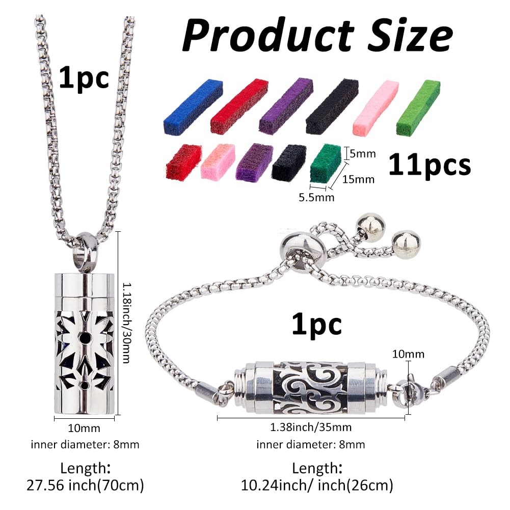 SUPERFINDINGS 2 Styles Essential Oil Diffuser Necklace Bracelet Stainless Steel Aromatherapy Locket Pendant Set with 20Pcs Felt Pads Changeable Perfume Pads Adjustable Diffuser Necklaces Gift Set