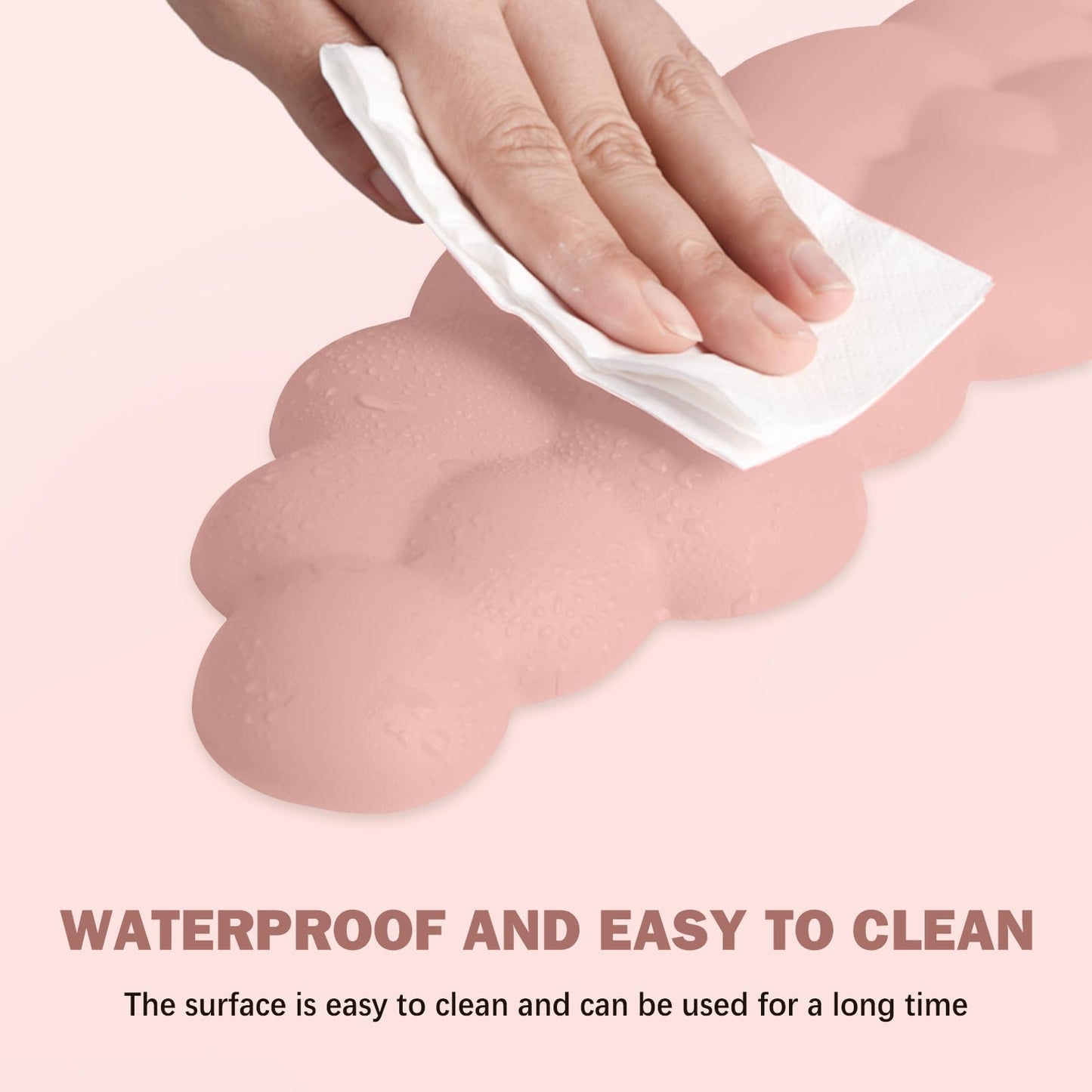 Lauspuck Cloud Keyboard Wrist Rest Mouse Pad Set, PU Leather Memory Foam Wrist Cushion Support, Mouse Wrist Pad, Non-Slip Wrist Support for Home, Office, Light Pink Cloud