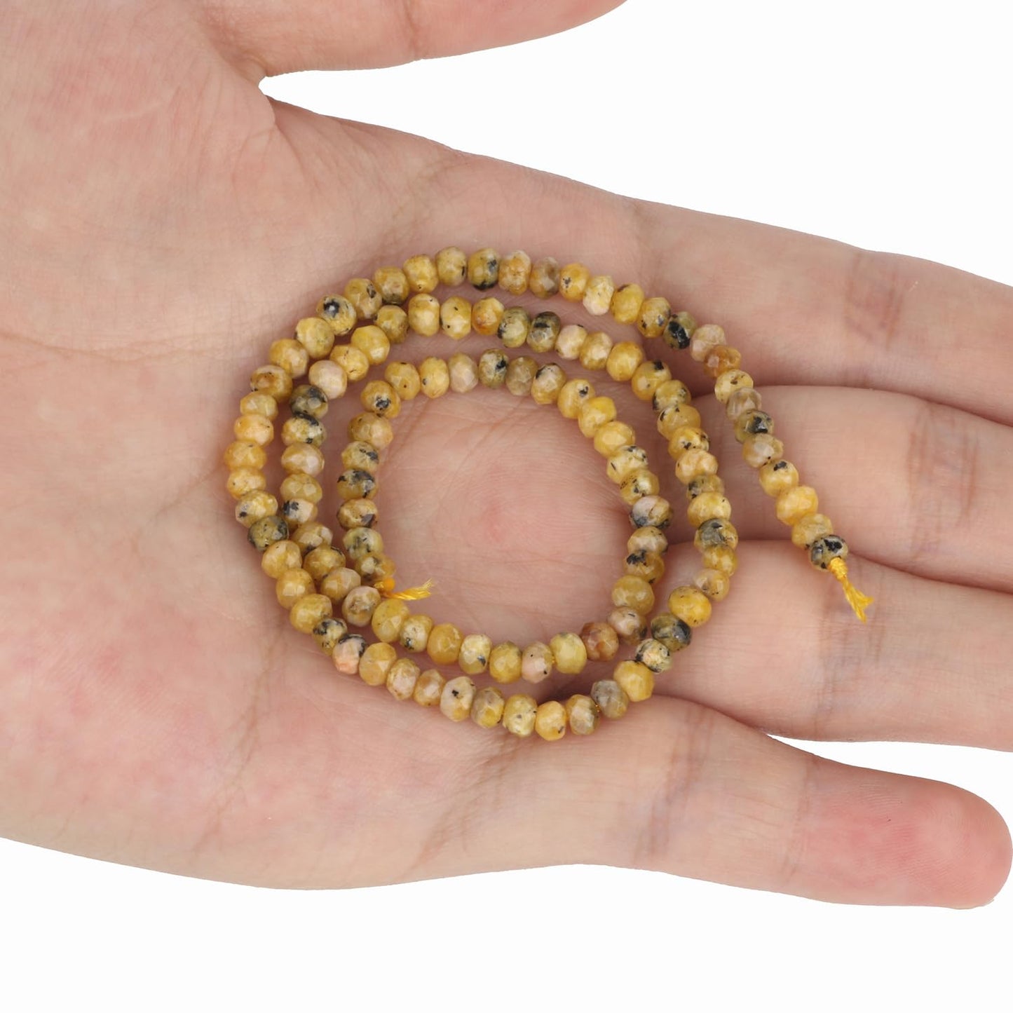 2 String 220PCS 3x5mm Natural Yellow Color Speckled Beads for Jewelry Making, Songxi Facted Loose Gemstone Beads for DIY Bracelet Necklace Making Supplies with Energy Healing Chakra Power