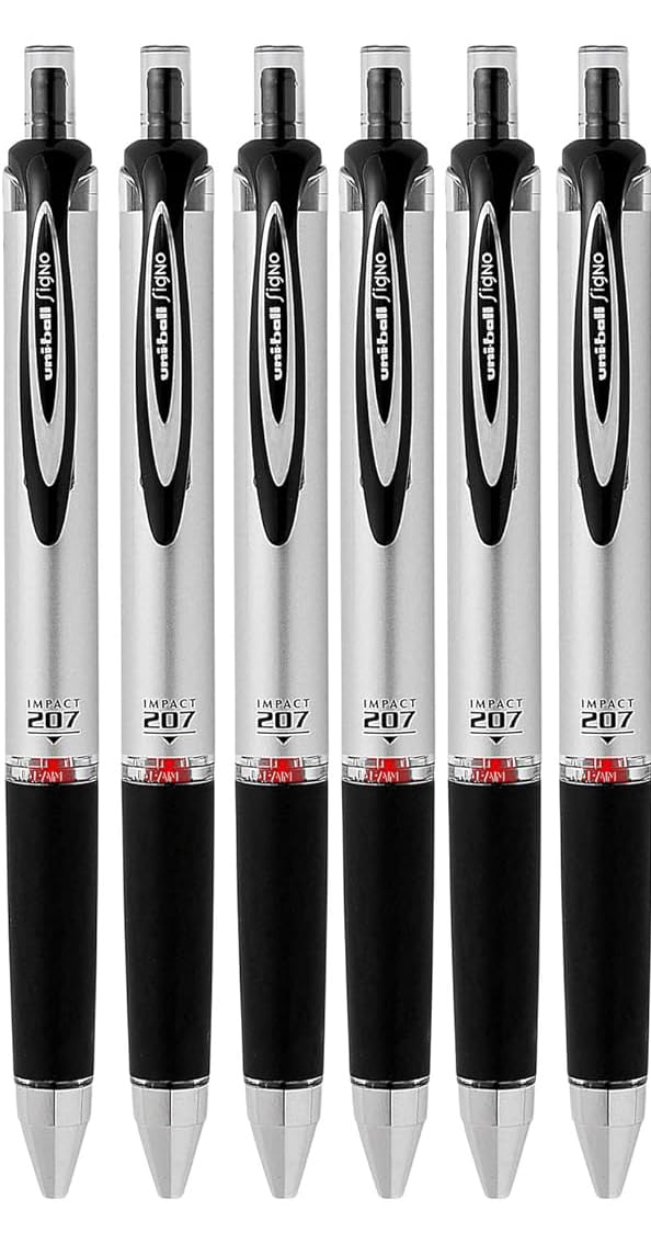 Advantage Gifts 207 Impact RT Retractable Gel Rollerball Pen, Bold Point (1.0mm), Red Ink, 6 Count, Bundle with Plastic Reusable Pouch