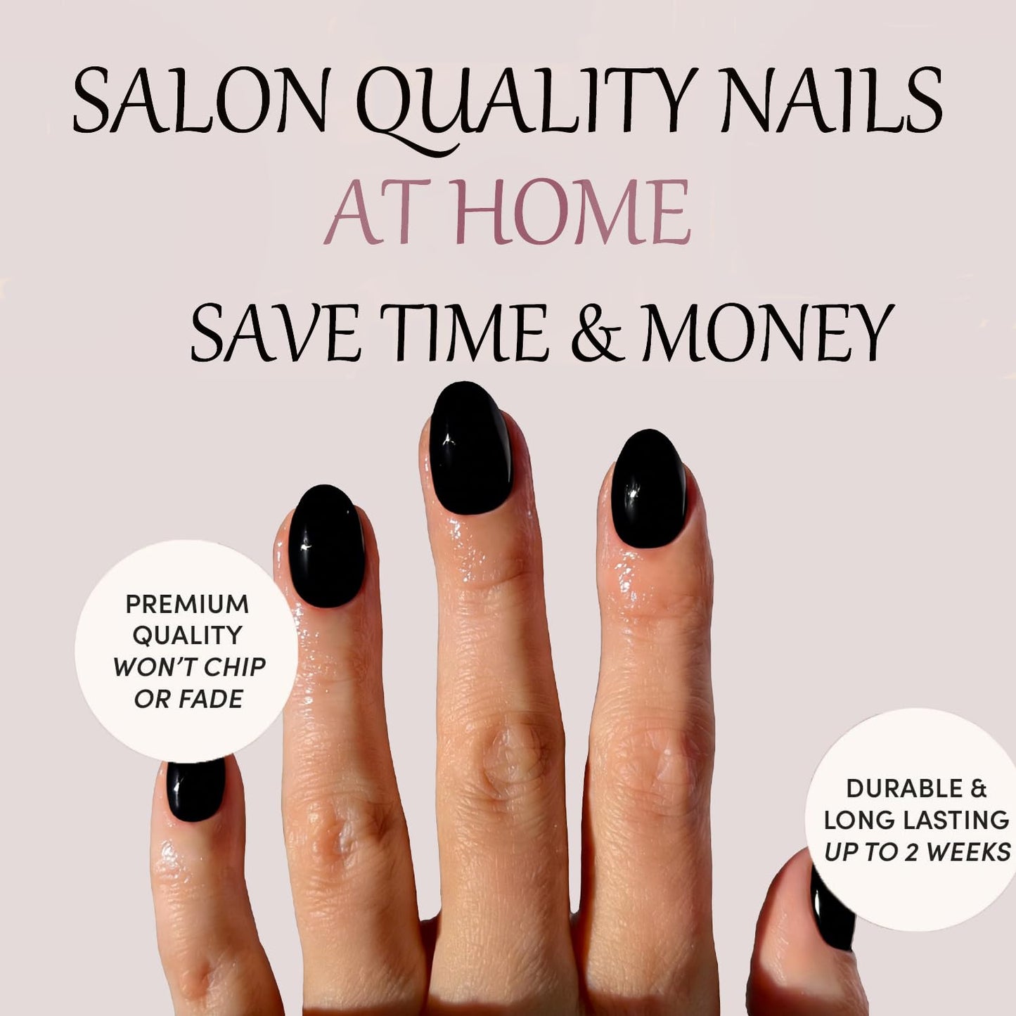 Black Press On Nails Oval -Short Press On Nails with Nail Glue, Fit Perfectly & Natural Reusable Stick On Nails in 12 Sizes - 24PCS Soft Gel Glue On Nails Kit