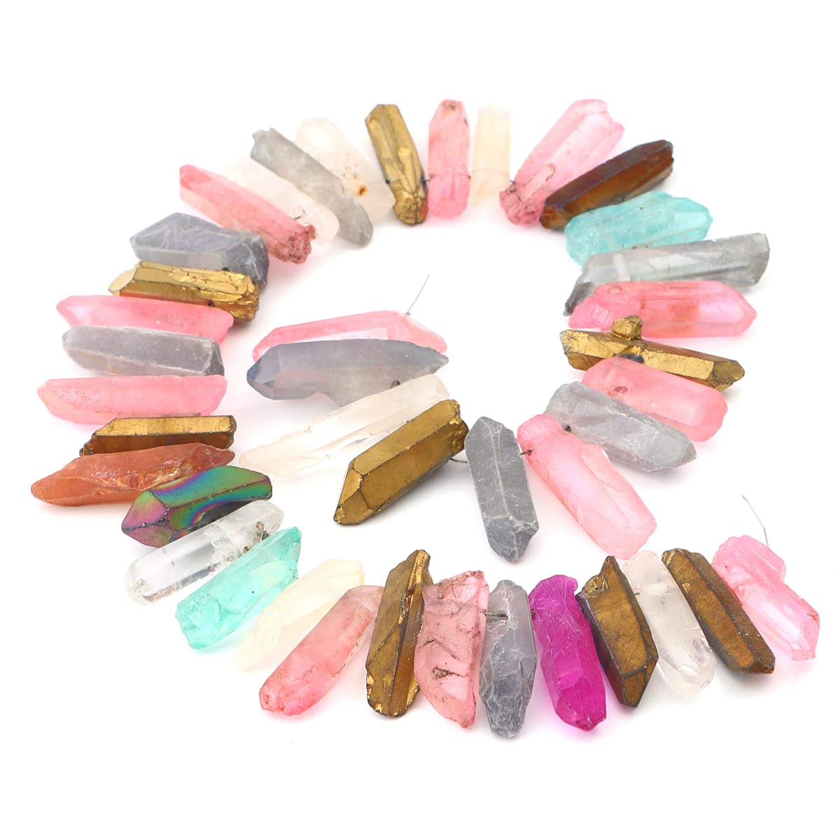 BEADIA Multicolor Titanium Coated Crystal Quartz Spike Point Stick Beads Rough 0.6"-0.8" for Jewelry Making 15 Inch/Strand