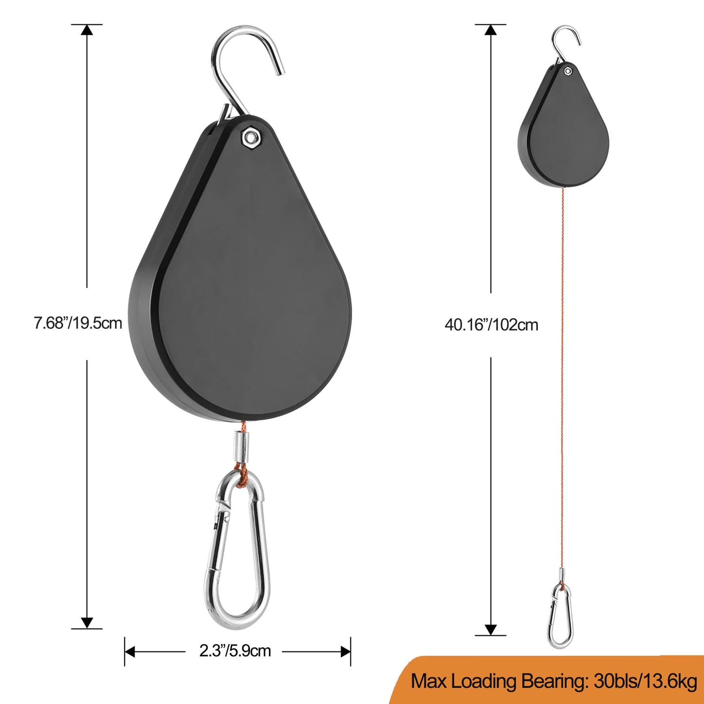 WROSWT Upgraded Retractable Plant Hanger,Plant Pulleys for Hanging Plants,Easy to Raise and Lower,Auto Lock,Heavy Duty, Adjustable Hook for Garden Baskets Pots,Birds Feeder,(3Pcs,Black)