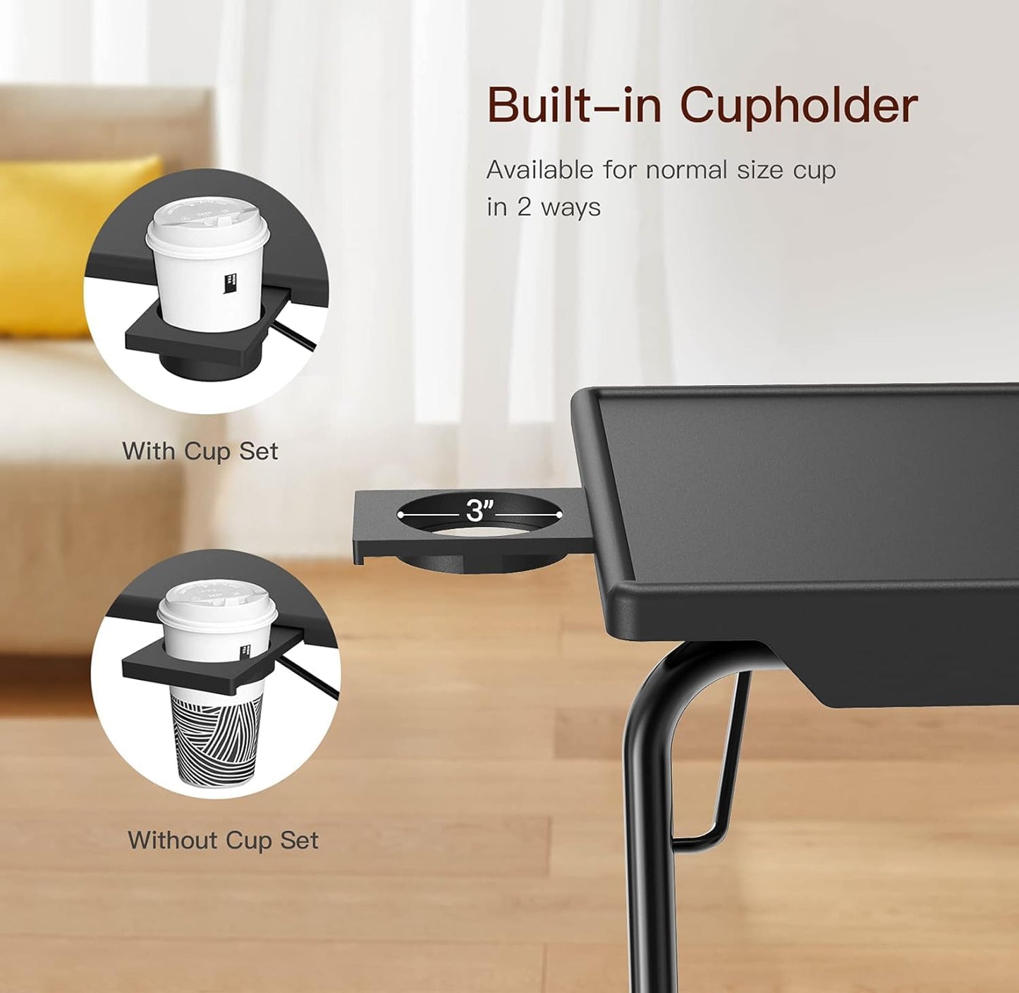 HUANUO TV Tray, Adjustable TV Tray Table - TV Dinner Tray on Bed & Sofa, Comfortable Folding TV Tray with 6 Height & 3 Tilt Angle Adjustments (Black)