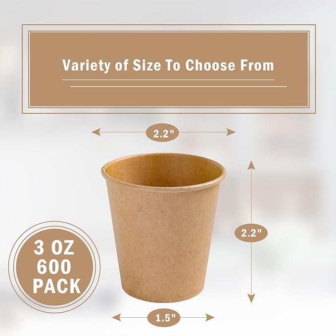 Lamosi 600 Pack 3 OZ Kraft Paper Cups, Disposable Bathroom Cups, Small Mouthwash Cup, Hot/Cold Beverage Cup for Home, Kitchen, Stores