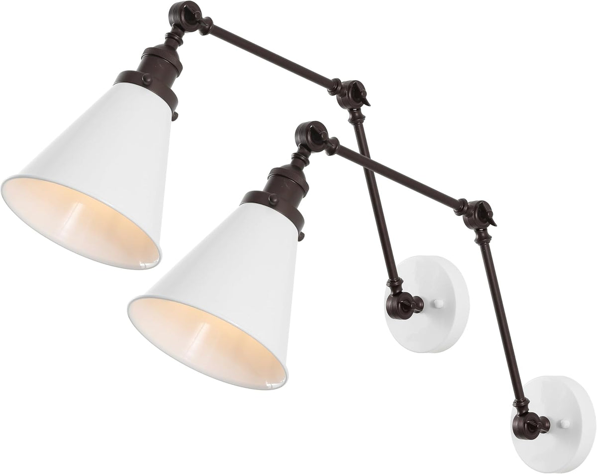 JONATHAN Y JYL7462C-SET2 Rover 7" Classic Industrial Metal Adjustable Arm LED Wall Sconce, White/Oil Rubbed Bronze (Set of 2) for Bedroom, Bathroom, Vanity
