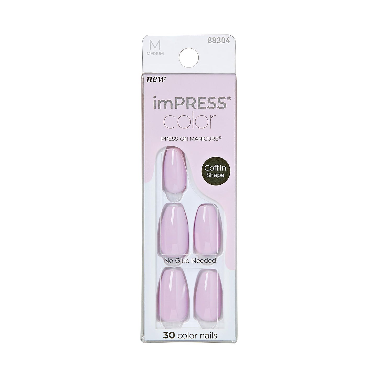 KISS Impress Color No Glue Mani 30 Pcs Press on Nails, Light Pink, Lavender, Medium Size, Coffin Shape, Simple Peel & Press Easy Apply, Hassle-Free Removal, Essential Tools Included