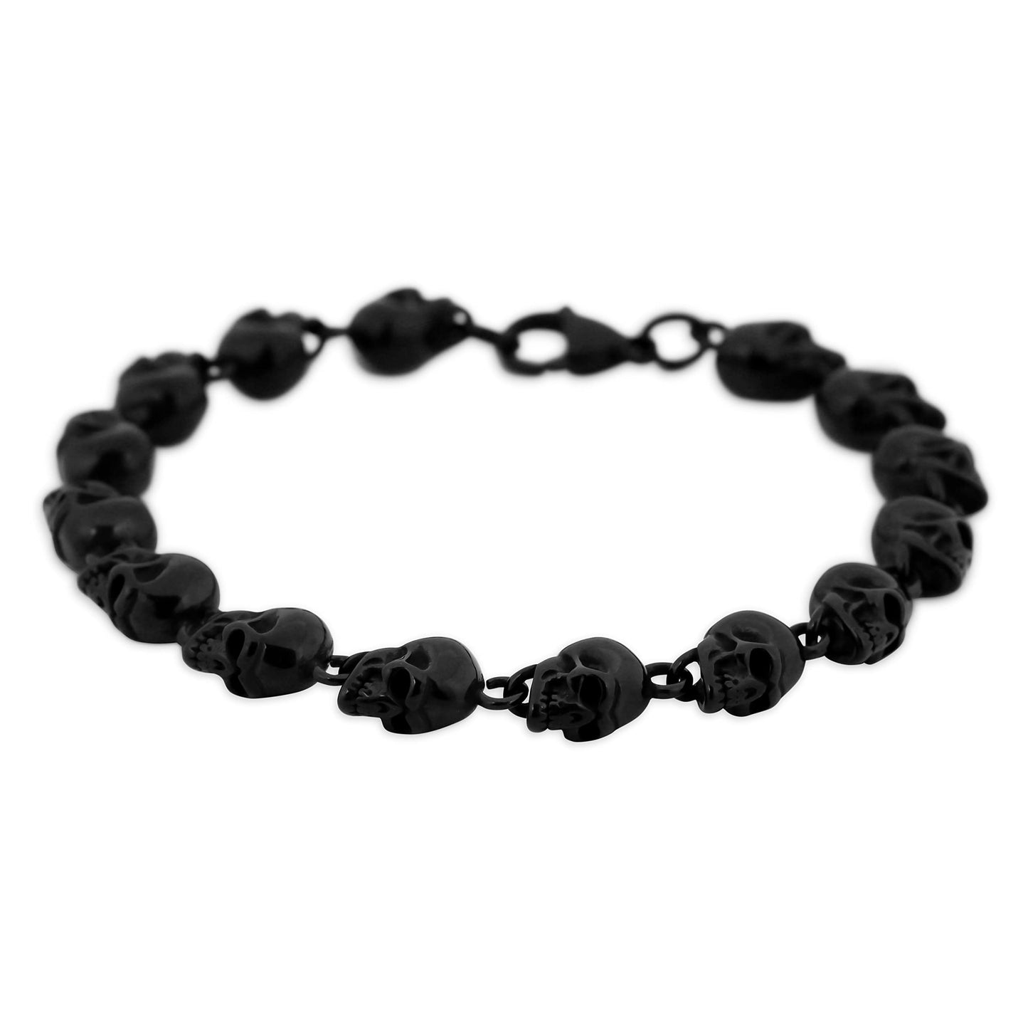 HAQUIL Stainless Steel Black Plated Skull Bead Linked Bracelet for Men and Women, Skull Jewelry Gift