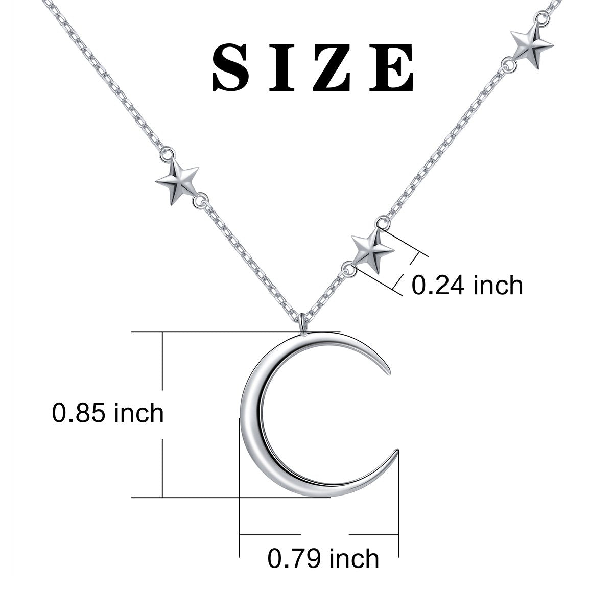 Ladytree S925 Sterling Silver Crescent Moon and Star Jewelry Pendant Necklace,Rolo Chain,18+2"