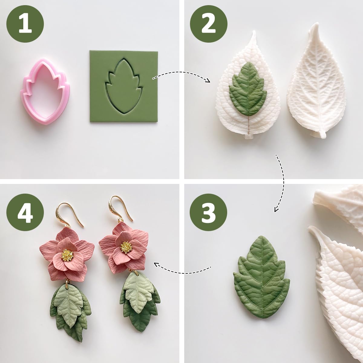 Keoker Leaf Clay Cutters Set, 7 Shapes Polymer Clay Leaf Cutters with Polymer Clay Press Mold, Polymer Clay Earring Molds, Spring Polymer Clay Earring Cutters, Polymer Clay Earring Tools