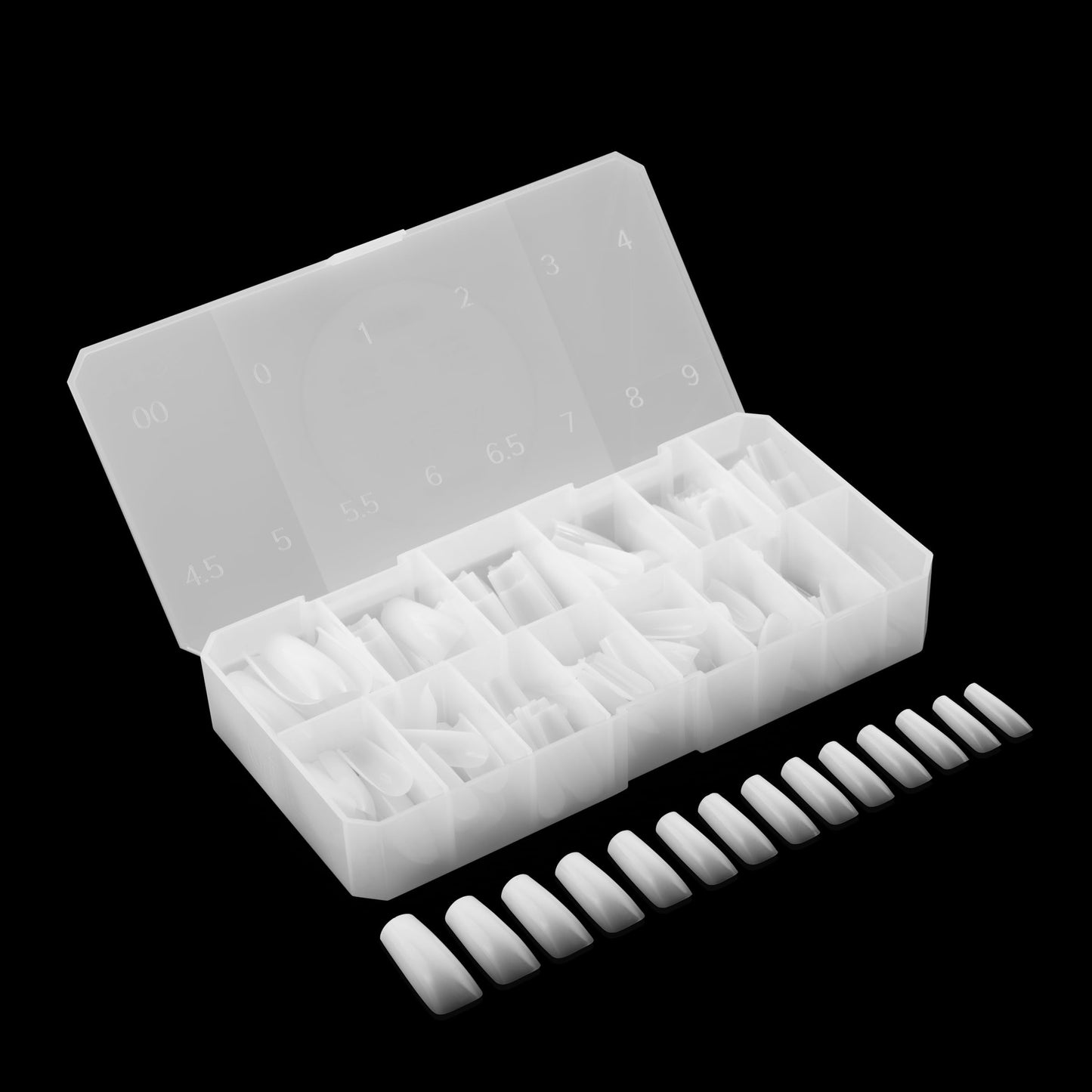 Apres Ombre Gel-X® Box of Nail Tips, 14 Sizes 00-9, Premium Quality (Sculpted Square Long, 210 Count)