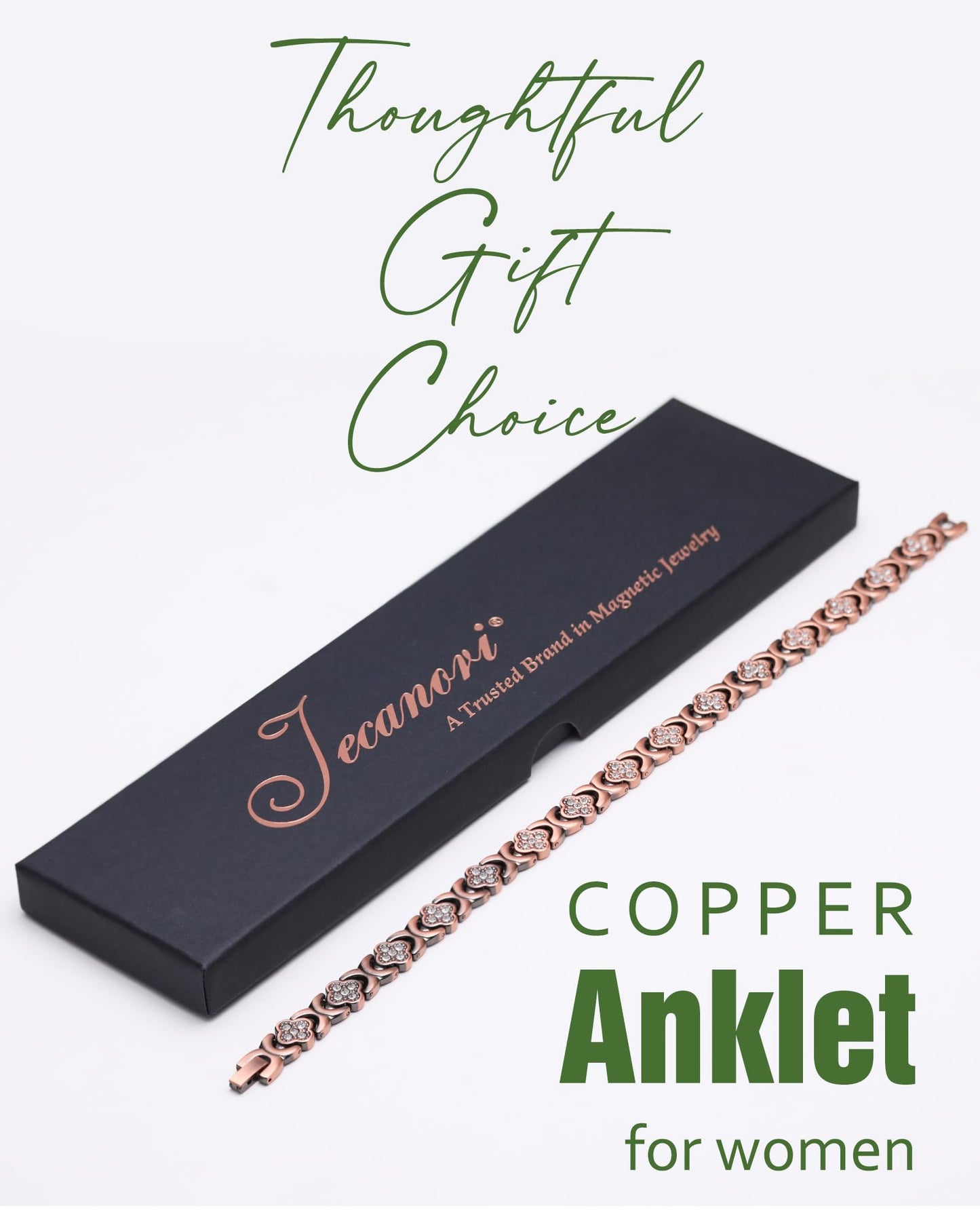 Jecanori Copper Ankle Bracelet for Women,3800 Gauss Ultra Strength Magnetic Anklet bracelet, Four-Leaf Clover Design with Crystals, Adjustable Fit,Ideal Gift for Her