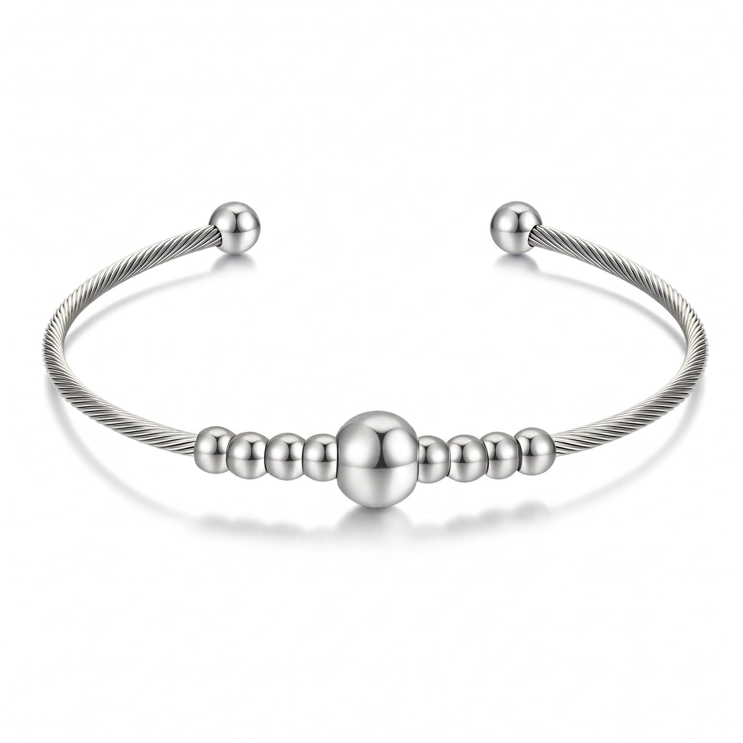 LXBQYSTO Cable Wire Twisted Cuff Bangle Bracelet For Women 14K Gold/rose/silver Stainless Steel Jewelry for Women Gift (Bead Silver)