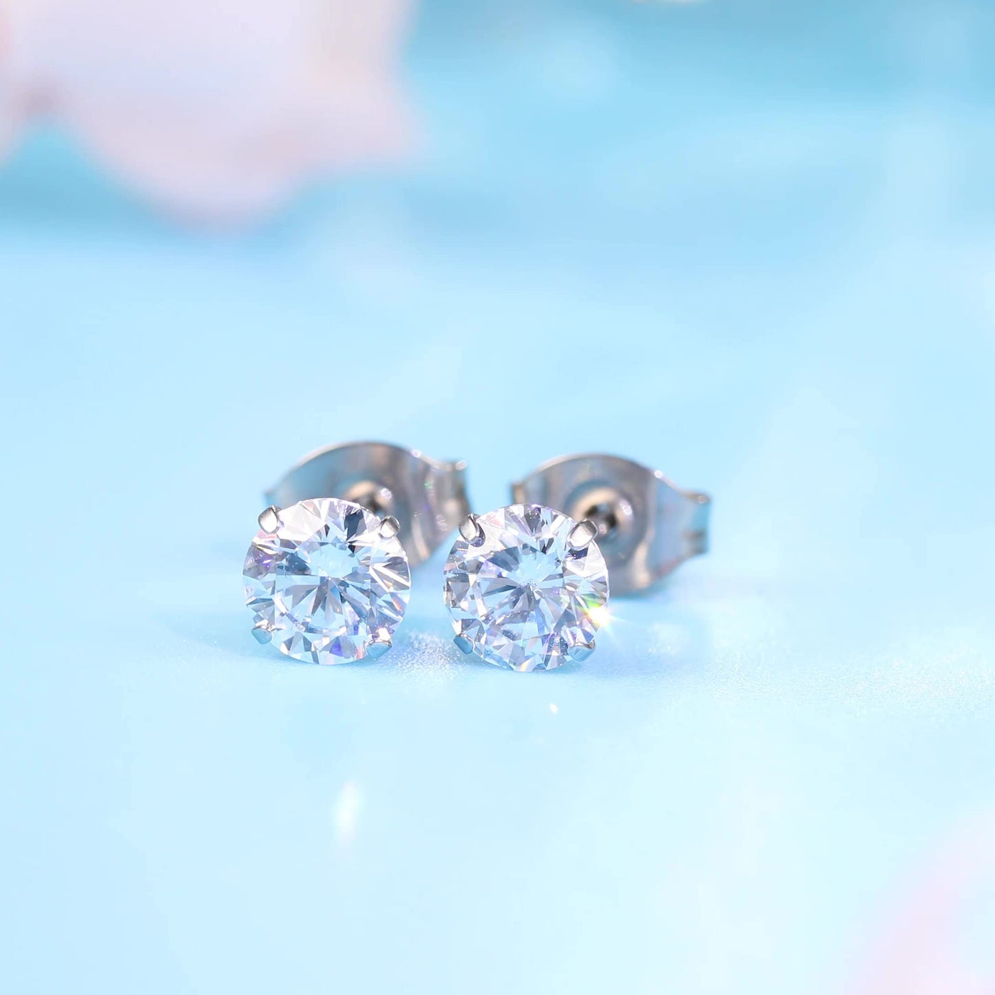 Limerencia Hypoallergenic G23 Titanium Earrings, F136 Implant Grade Pure Titanium, Suitable for Sensitive Ears with Birthstone Crystals CZ Simulated Diamonds (White Gems)