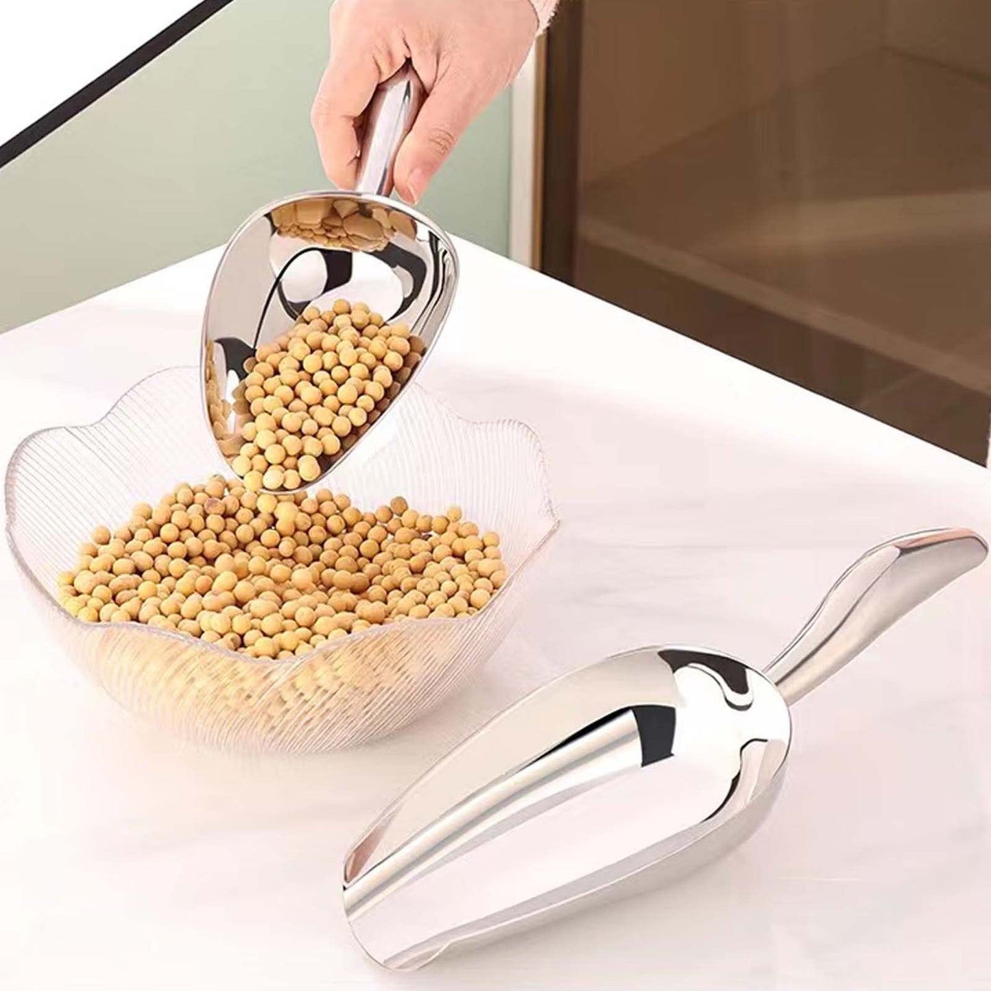 Stainless Steel Ice Scoop - Mini Ice Scoop for Freezer, Heavy Duty, Dishwasher Safe, 5 OZ