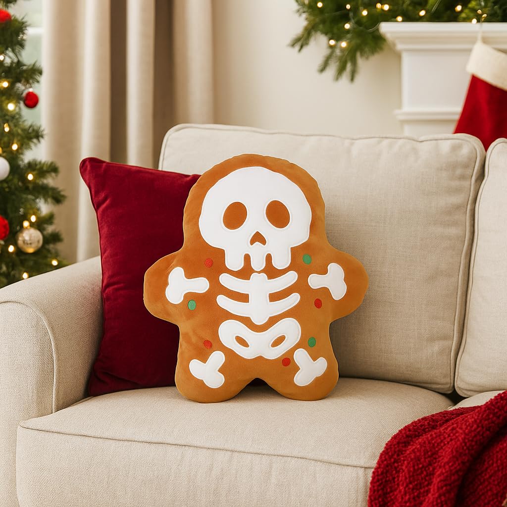 QIONG MENG Funny Pillow Spooky Christmas Decor Skeleton Decorations Throw Pillows Gingerbread Pillow Home Sofa Decorations Decor for Friends Family 13 × 12 inch