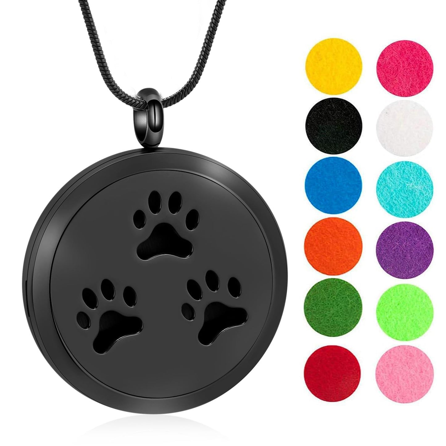 Minicremation Stainless Steel Paw Print Round Perfume Essential Oil Diffuser Pendant Necklace Women Aromatherapy Essential Oil Diffuser Locket Pendant Necklace, with Refill Pads