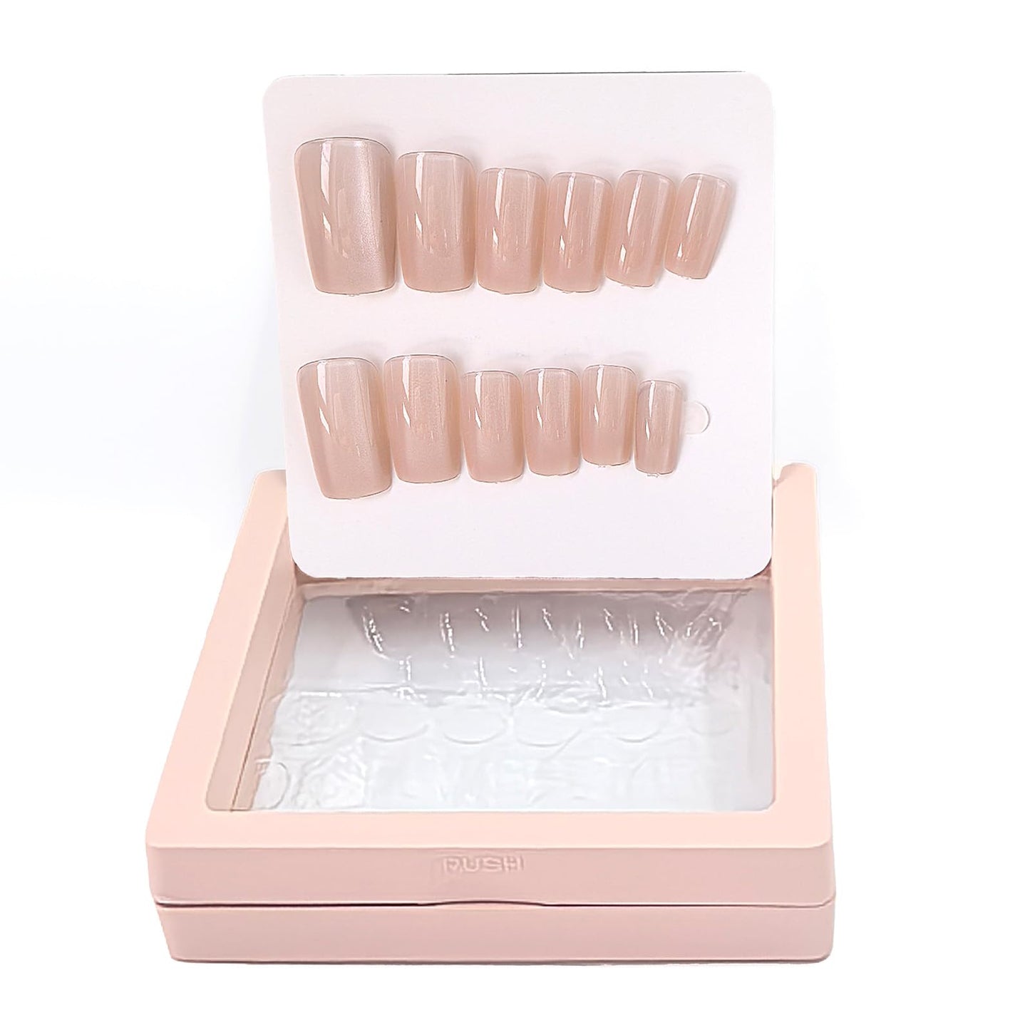 YOYfinee 24Pcs Press on Nails Medium—Short Square Fake Nails Magnetic Cat's Eye Nails. Nude pink (10)