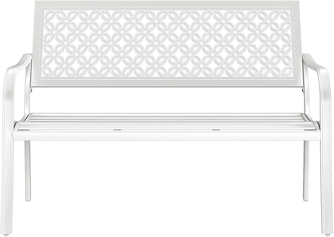 Grand patio 50" Garden Bench, Outdoor Benches with Anti-Rust Metal Powder Coated Frame, Patio Bench for Front Porch Park Outside Furniture Decor,White