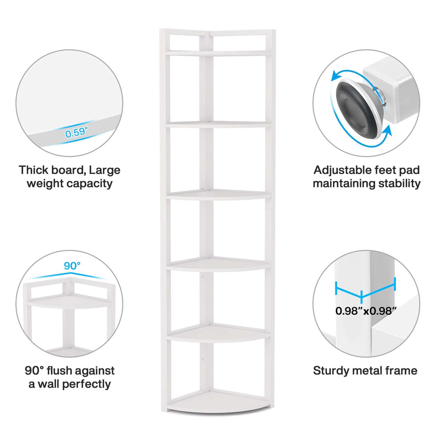 Tribesigns 6 Tier Corner Shelf, 70.9 Inch Tall Corner Bookshelf Small Bookcase Modern Corner Shelving Unit Storage Rack for Living Room, Home Office, Kitchen, Small Space (White)