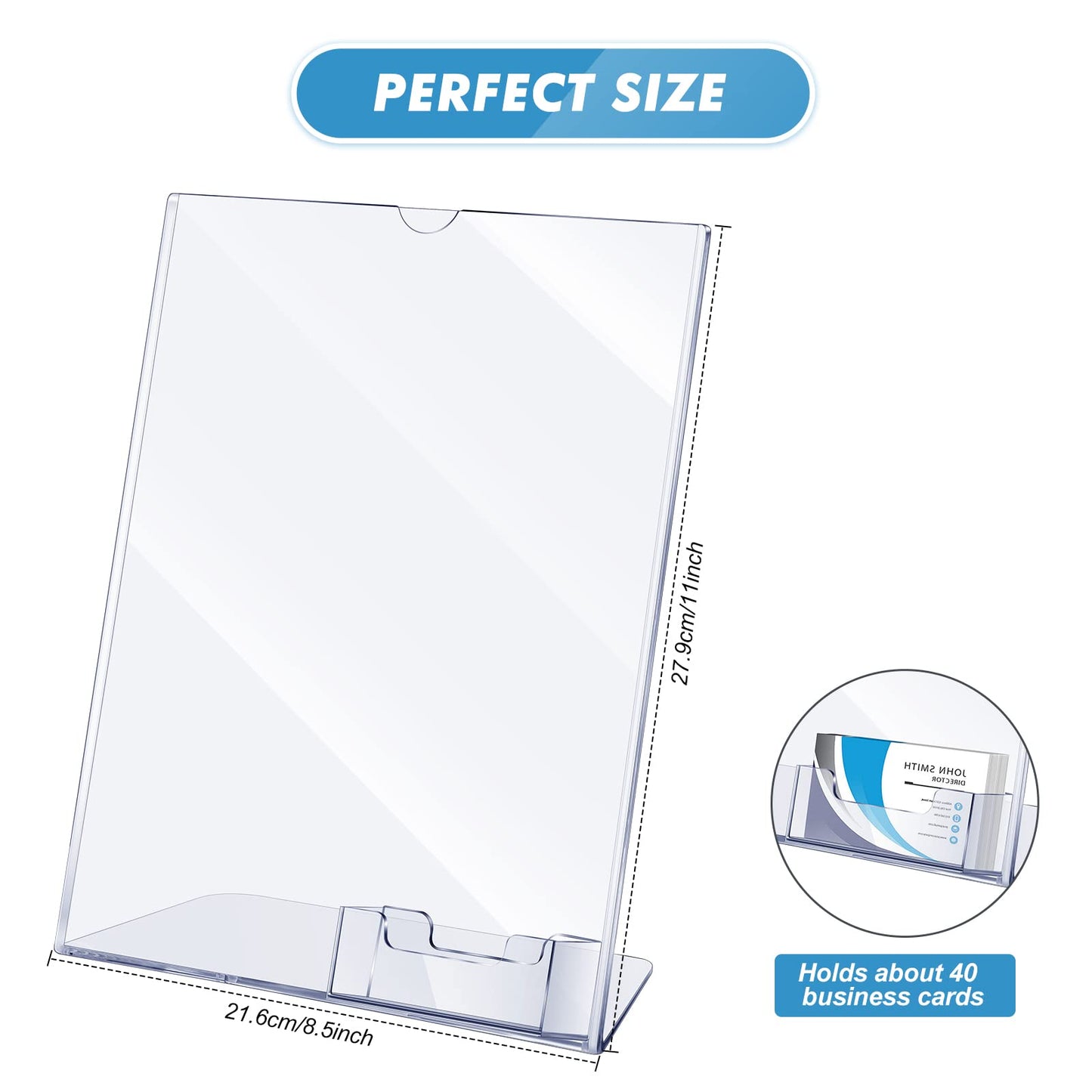 Geyee 8.5 x 11 Acrylic Sign Holder with Business Card Holder Clear Brochure Display Stand with Attached Business Card Pocket Advertisement Printed Material Flyer Holder Flyer Stand Frame (3)