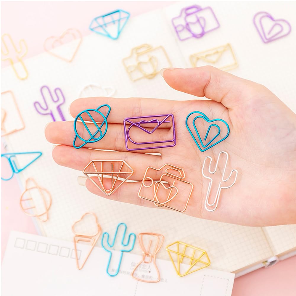 100 pcs Cute Paper Clips, BOSOIRSOU Metal Bookmark Folder Pin Memo Clamp Planner Clip for Pagination Organize Document Organizing Office Supplies School Student