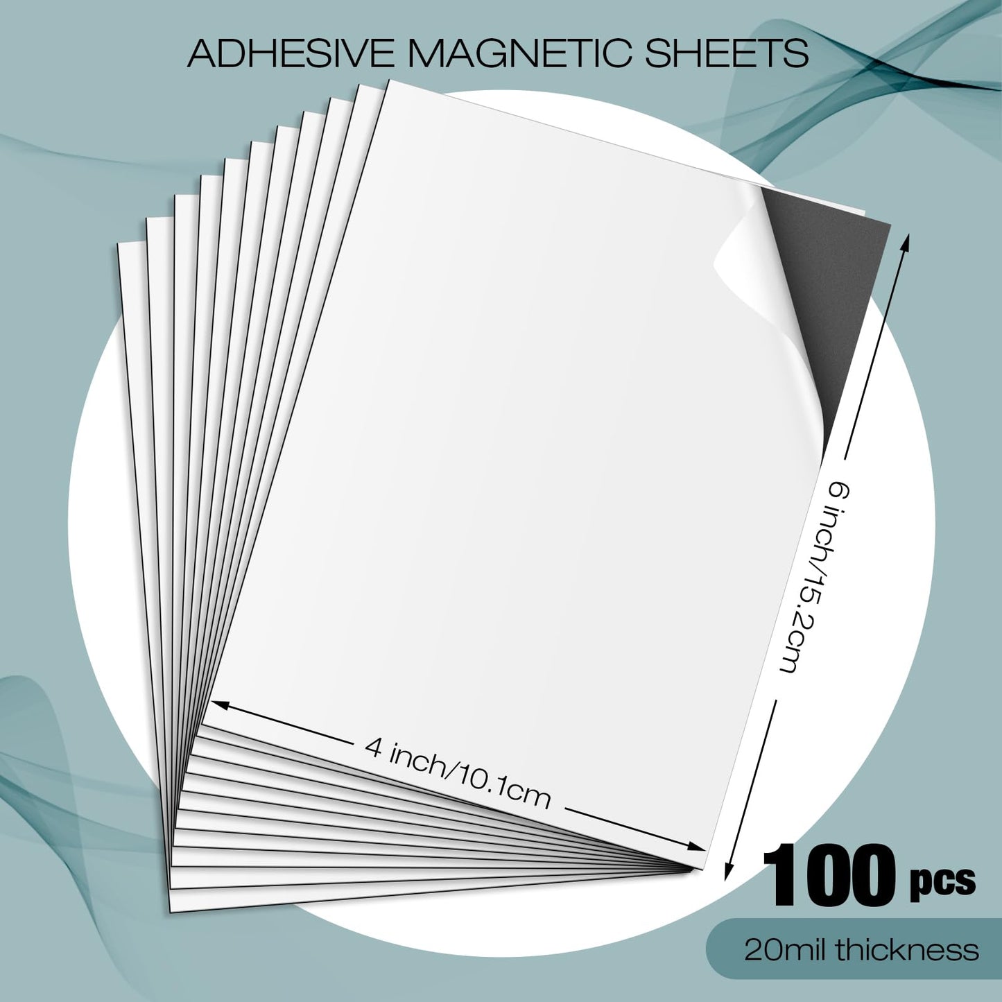 Xuhal 100 Pcs Magnetic Adhesive Sheets 4 x 6 Inch Flexible Magnetic Sheets with Adhesive Backing Self Paper Easy to Cut for Craft Photo Home Fridge Office Black