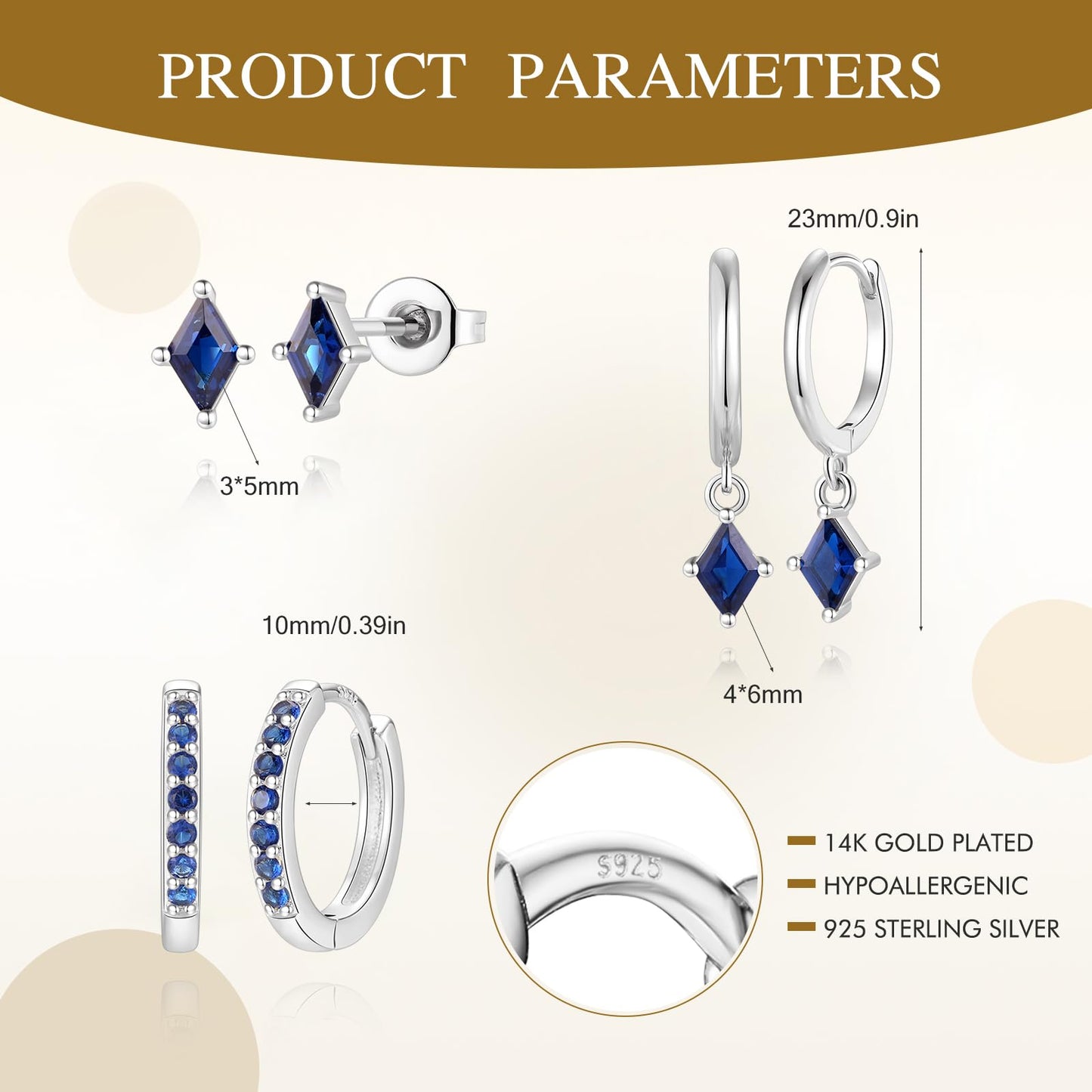 Angelady Sterling Silver Earrings Set for Women, Dainty Navy Blue Huggie Hoop Earring, Hypoallergenic Trendy Small Silver Earring Stacks for Multiple Piercing, Blue Earring for Women
