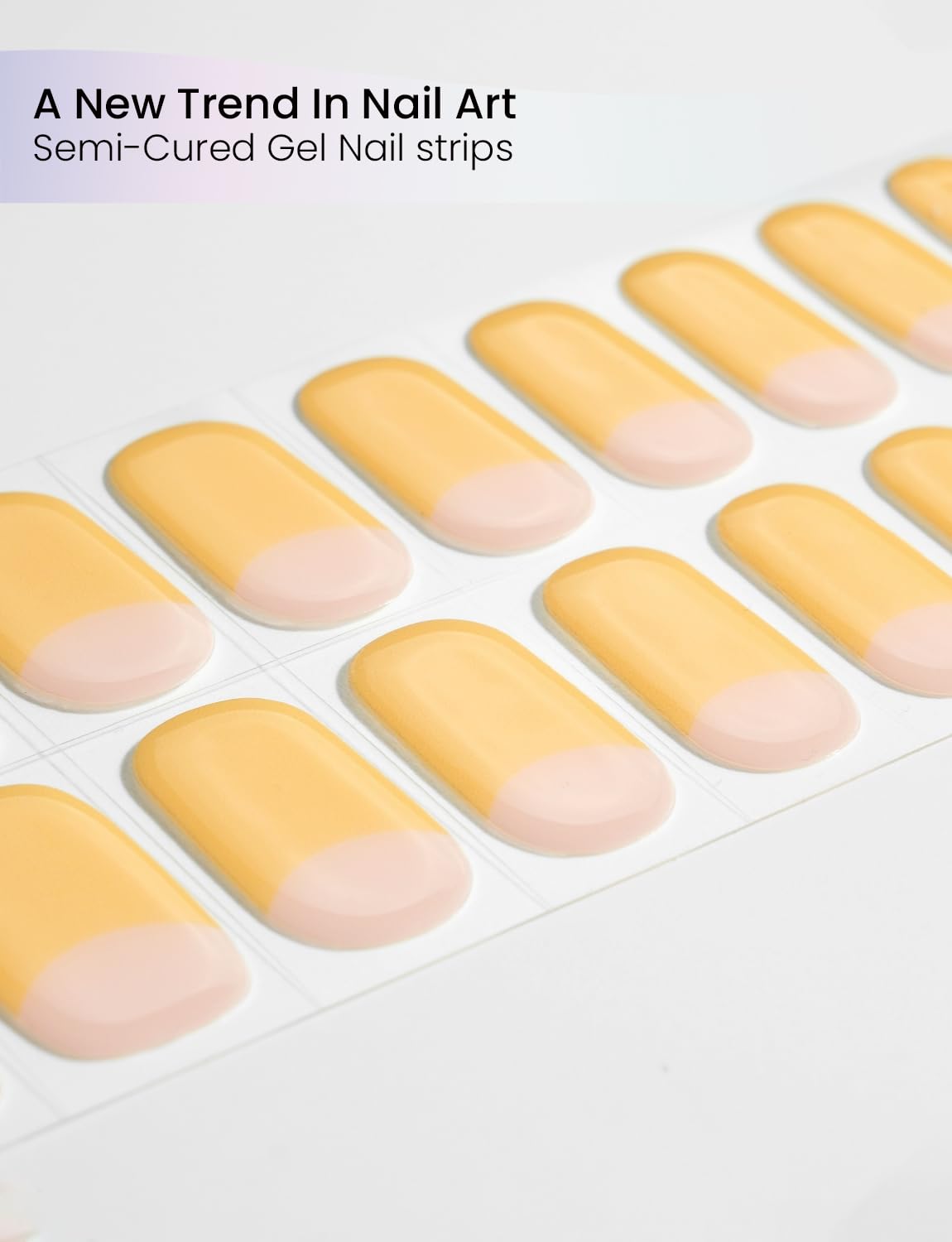 Oauee Semi Cured Gel Nail Strips | Built-In Gel Top Coat | UV Light Required | Salon Quality, Easy Application And Removal (Sunshine French）