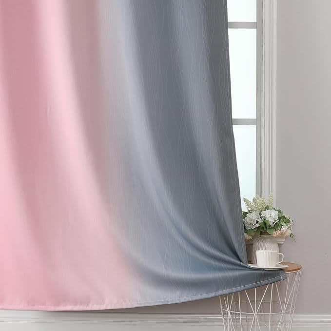 Estelar Textiler Pink and Grey Blackout Curtains 108 Inches Long, Thermal Insulated Drapes for Bedroom, Full Light Blocking Energy Saving Long Curtains for Living Room, 52Wx108L, 2 Panels