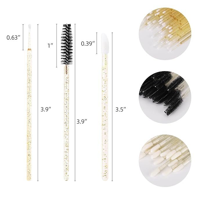 600 PCS Eyelash Extension Supplies Kit, 200 Spoolies Mascara Wands Disposable 200 Lip Brushes 200 Micro Swabs Yellow Eyelash Brushes Makeup Applicator Tool