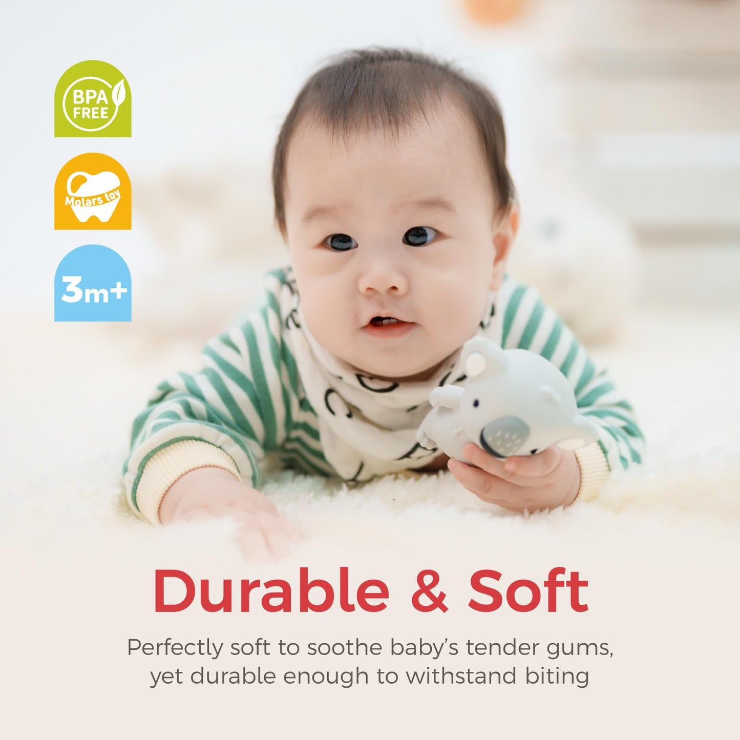 FAMILIDOO Koala Teething Toy for Babies, Soft Silicone Teether for Sore Gums, Easy to Hold, Infant Teething Relief, Perfect for Gift, Gray