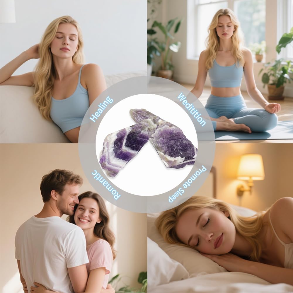 2PCS Natural Raw Stone Healing Crystals Bulk Healing Gemstones for Reiki Tumbling Fountain Rocks Meditation Garden Home Decor (Amethyst 1)